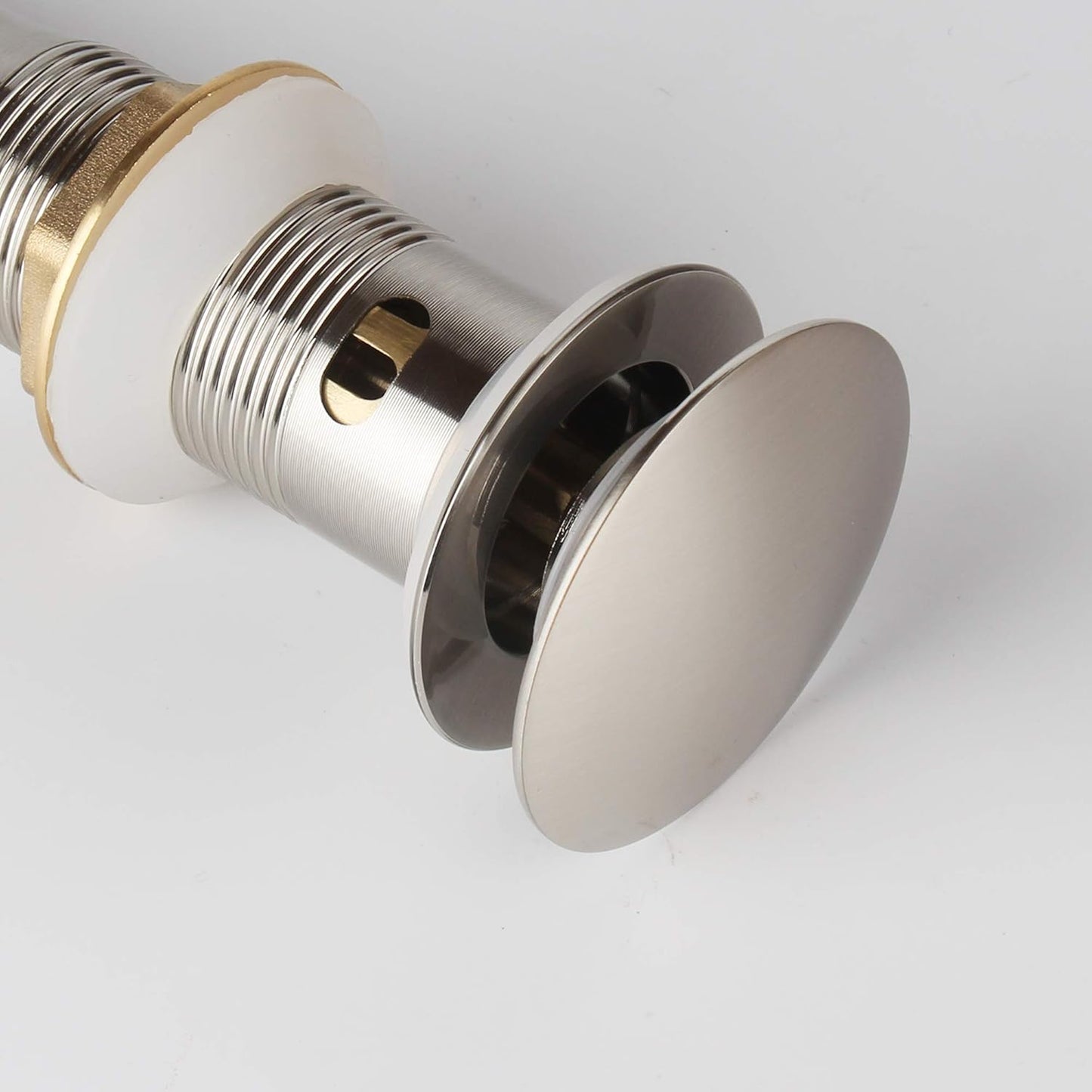 Brushed Nickel Pop Up Sink Drain with Overflow, Bathroom Faucet Vessel Sink Drain with Detachable Basket Stopper