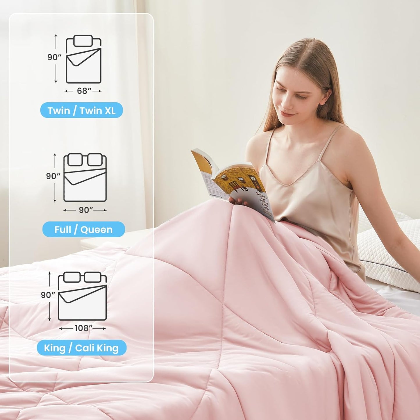 HYLEORY Cooling Comforter King Size - Summer Cooling Blanket for Hot Sleepers/Night Sweats, Double-Sided Cold Touch Silky Ice Comforters, Breathable Lightweight Beddings, Cool Pink, 108"x90"