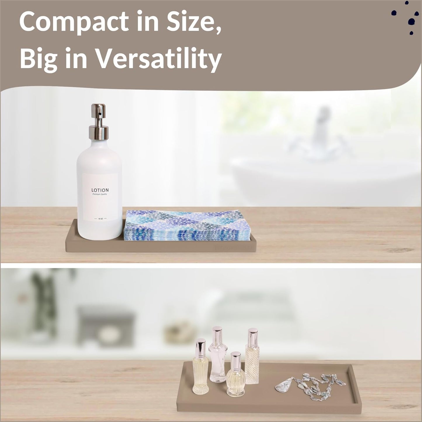 Countertop and Vanity Tray - 11.7" Silicone Bathroom Tray, Flexible Dish Soap Holder for Kitchen, Bathroom Counter Organizer, Shower Toilet Tank Trays Décor Accessories, Sink Makeup Mat Oil