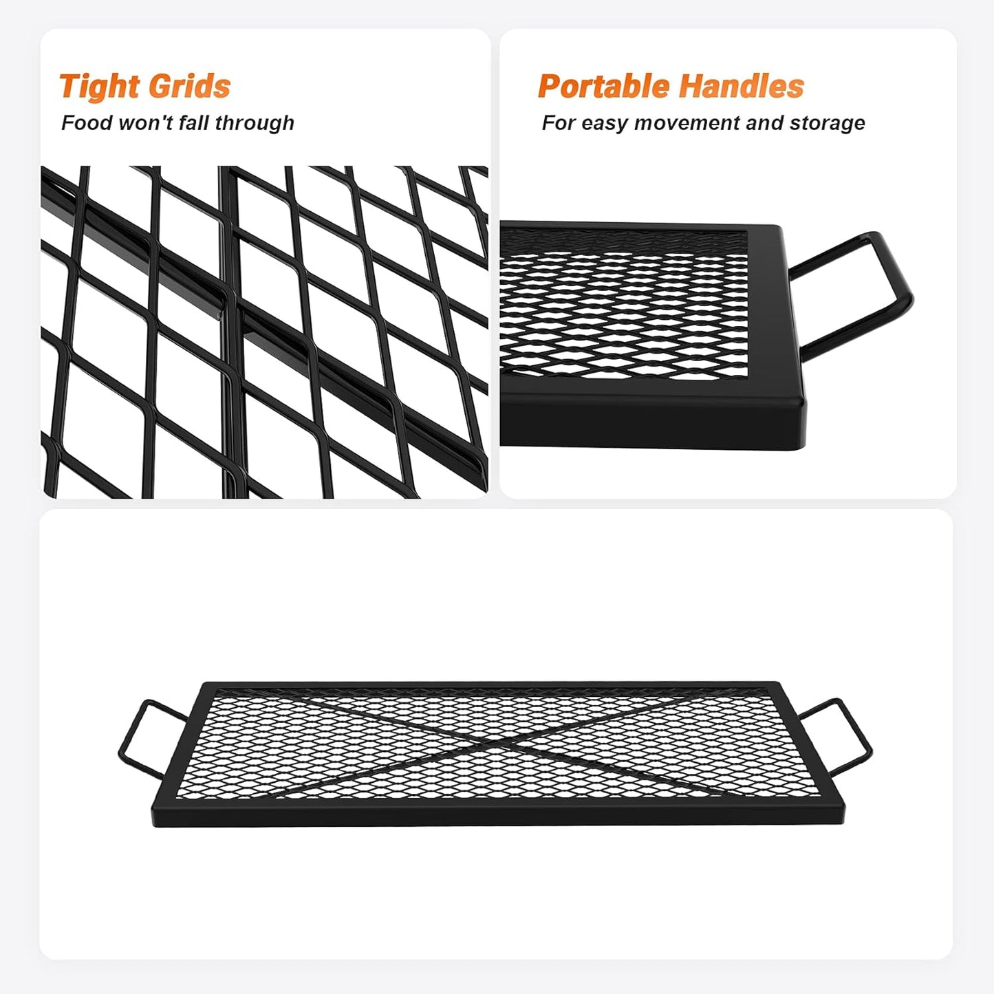 onlyfire Barbecue Rectangle X-Marks Fire Pit Cooking Grate, Heavy Duty Steel Campfire BBQ Grill Grid with Handle Grill Grate for Outdoor, 32-Inch