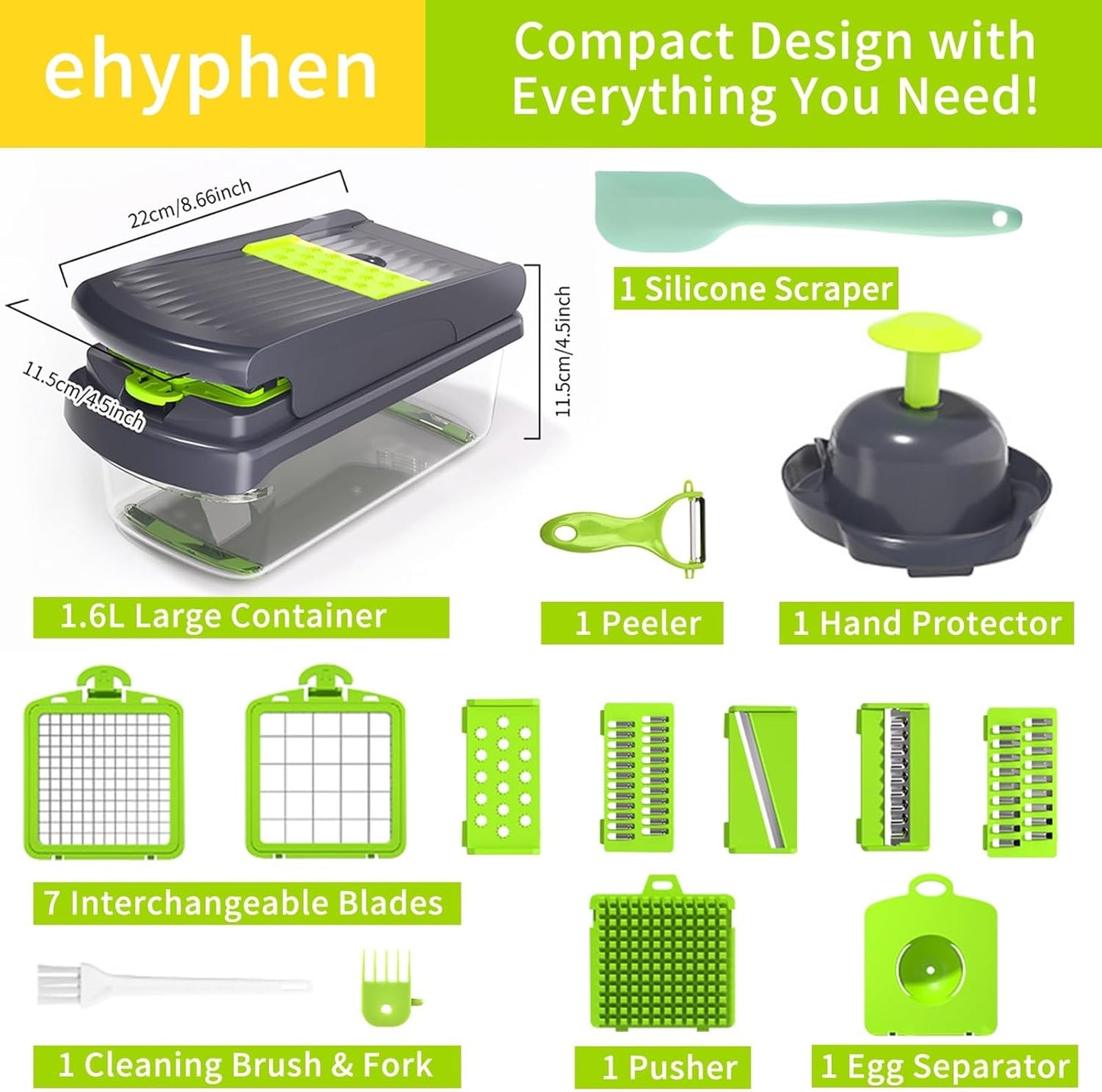 2025 UPGRADE,Vegetable Chopper,BPA Free Veggie Chopper with Container & Lid,16-in-1 Multifunctional Salad Cutter,Onion Dicer,Cucumber Slicer & Egg Separator,Kitchen Gadgets with Safety Guard