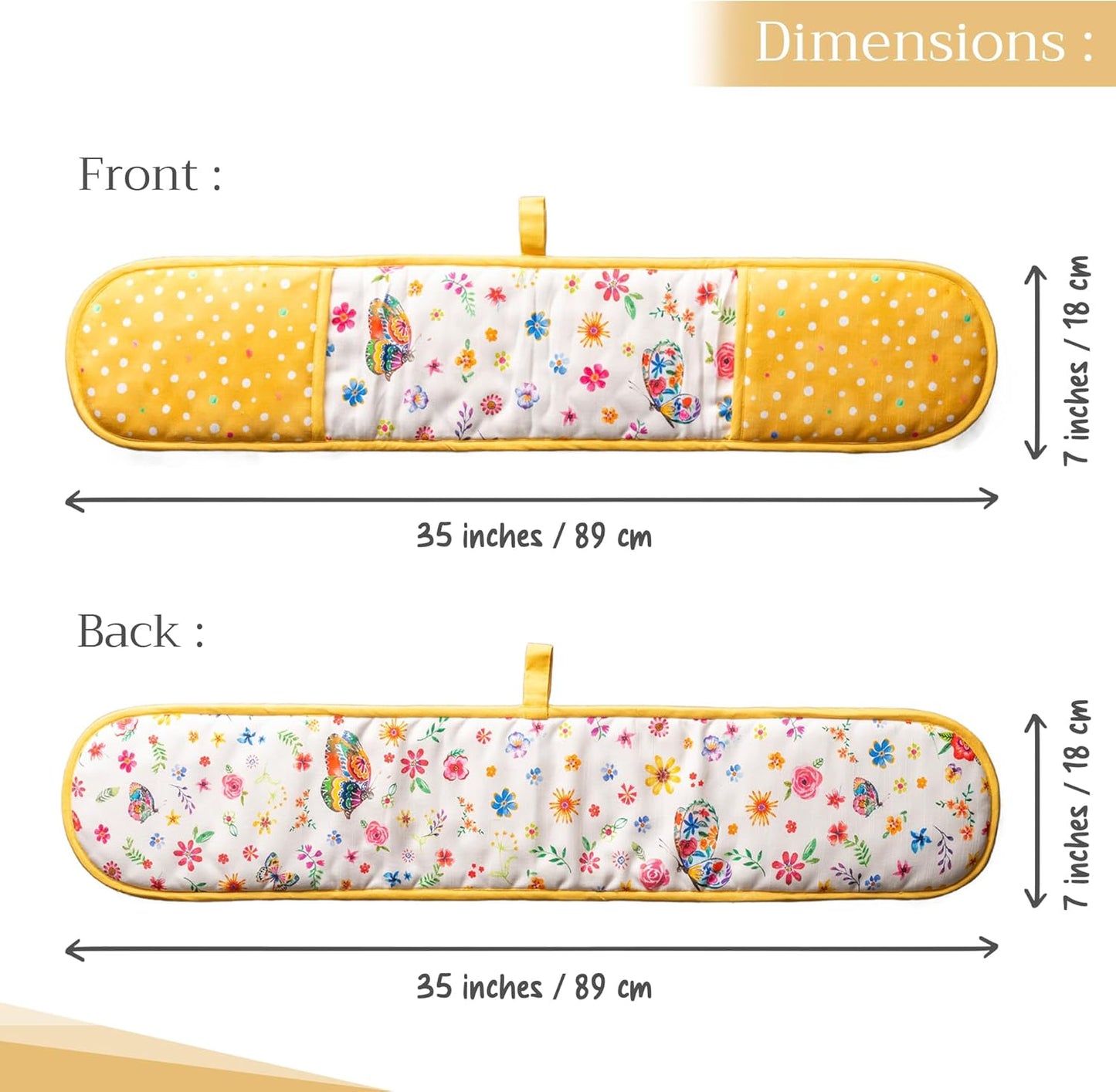 Maison d' Hermine Double Oven Mitts 100% Cotton 7"x35" Double Oven Mitt Heat Resistant BBQ Cooking Gloves with Loop, Baking, Grilling, Kitchen, Handling Hot Pans Spring Summer (Happy Florals - Sweety)