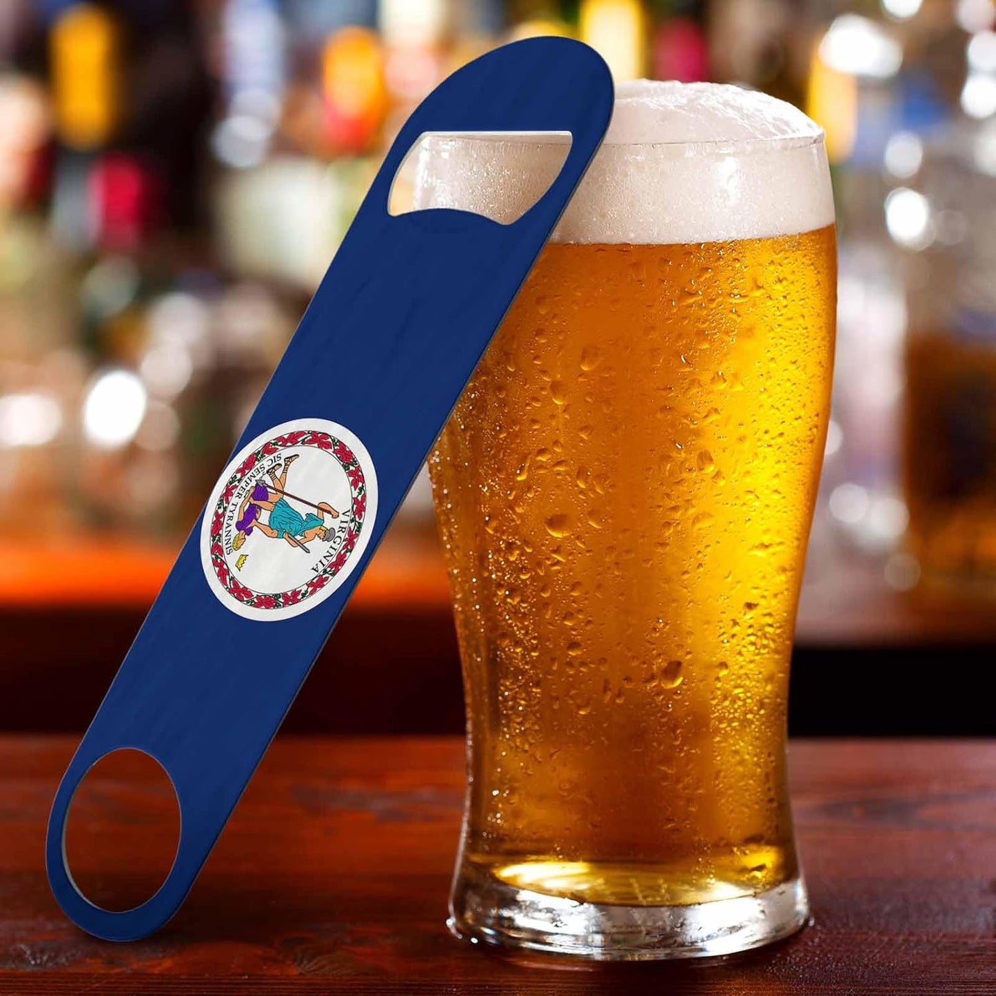 Virginia State Flag Stainless Steel Bottle Opener USA Abstract Proud Green Leaf Curve Blue White Flag Flat Beer Bottle Opener Keychain for Home Kitchen Bar Restaurant Party Birthday Gift