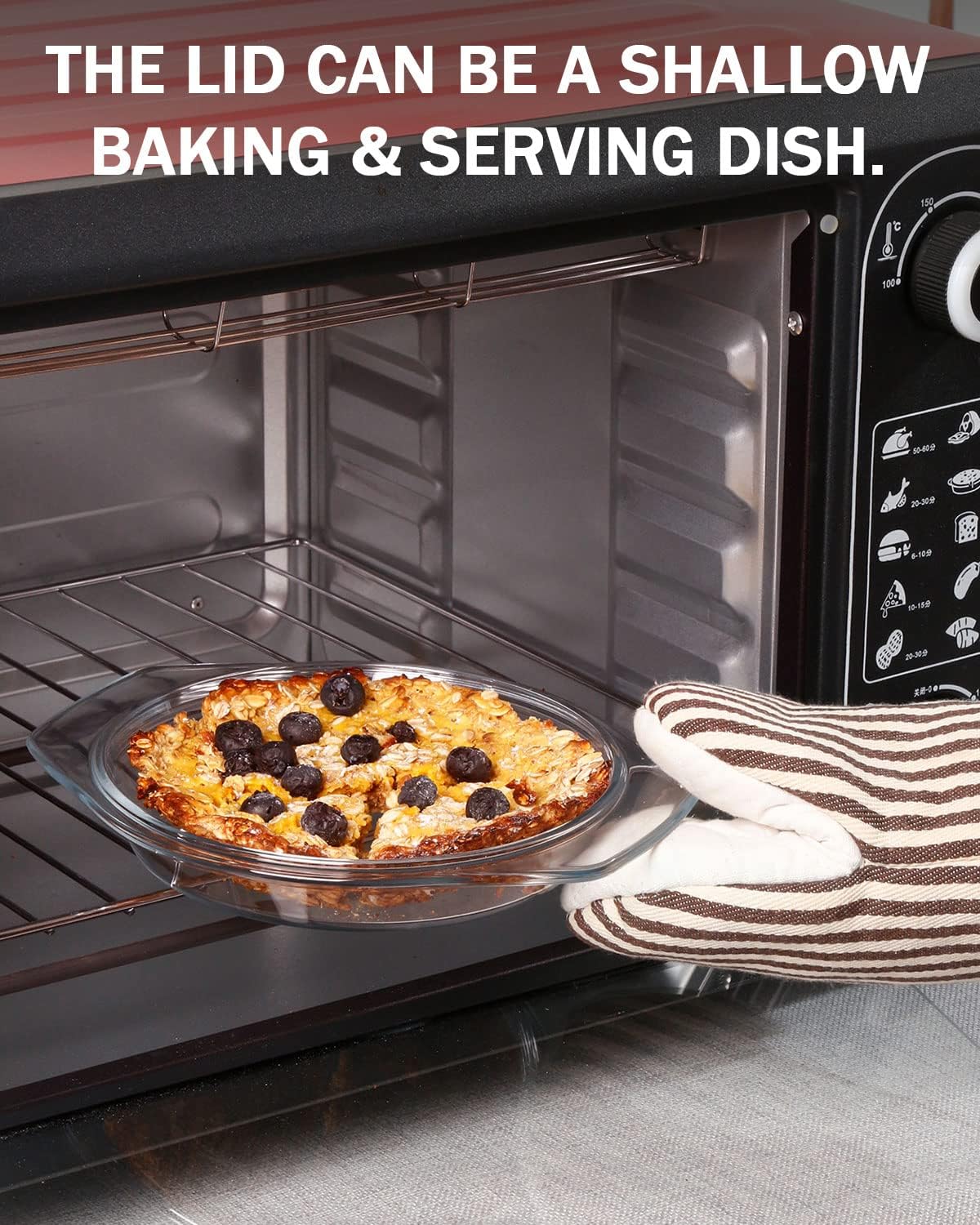 ZYER Round Glass Casserole With Glass Lid Covered Glass Bakeware Ovenware Easy Grab Glass Microwave Bowls with Glass Lid (1L)