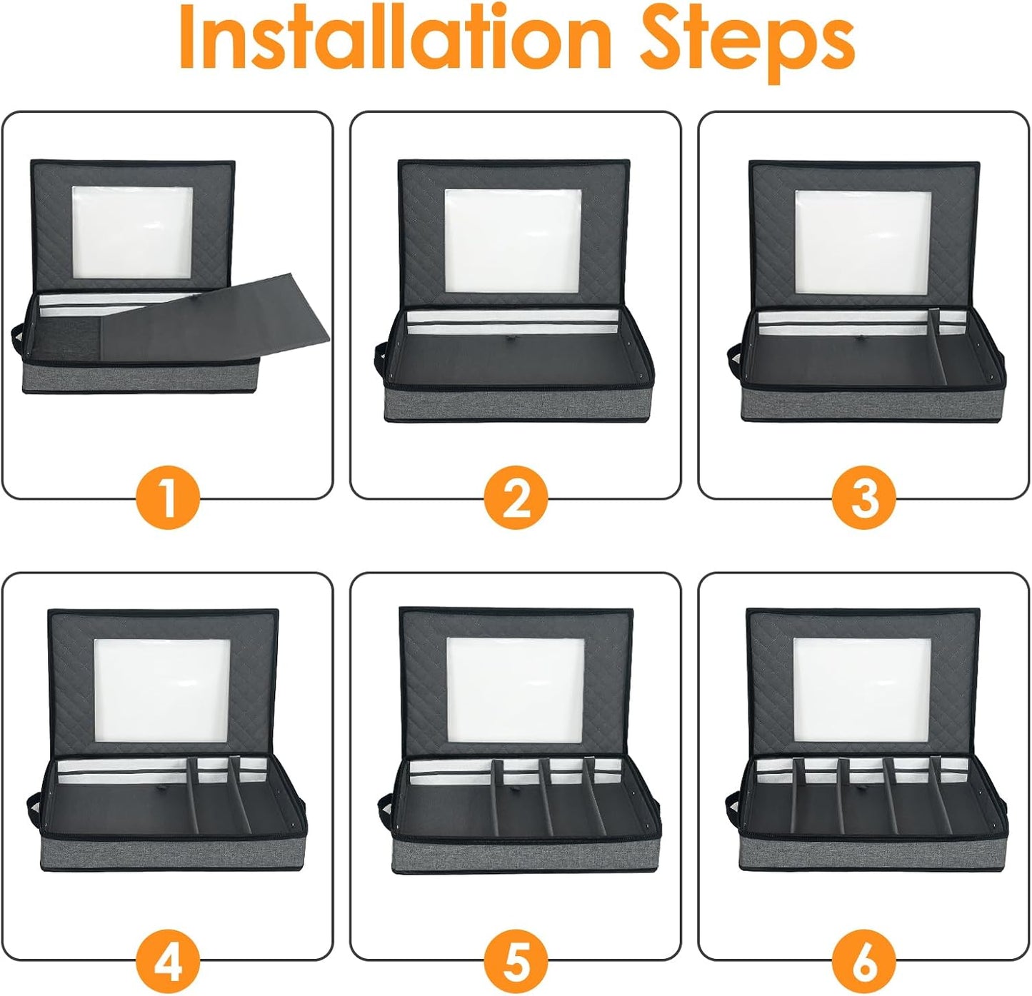 VERONLY 2 Pack Flatware Utensil Storage - Sturdy Silverware Storage Box with Dividers, 5 Compartment Flatware Storage Case with Handles and Removable Lid for Moving&Protected(Dark Gray)