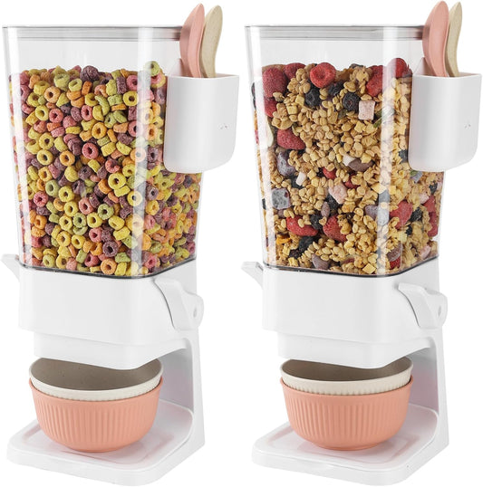 Cereal Dispenser Countertop 2 Pack with Bowls Spoons Cutlery Box,5.5 QT Dry Food Dispenser Snack Organizer Containers Storage with Lids for Pantry Kitchen Organization Oatmeal Nut Granola Candy