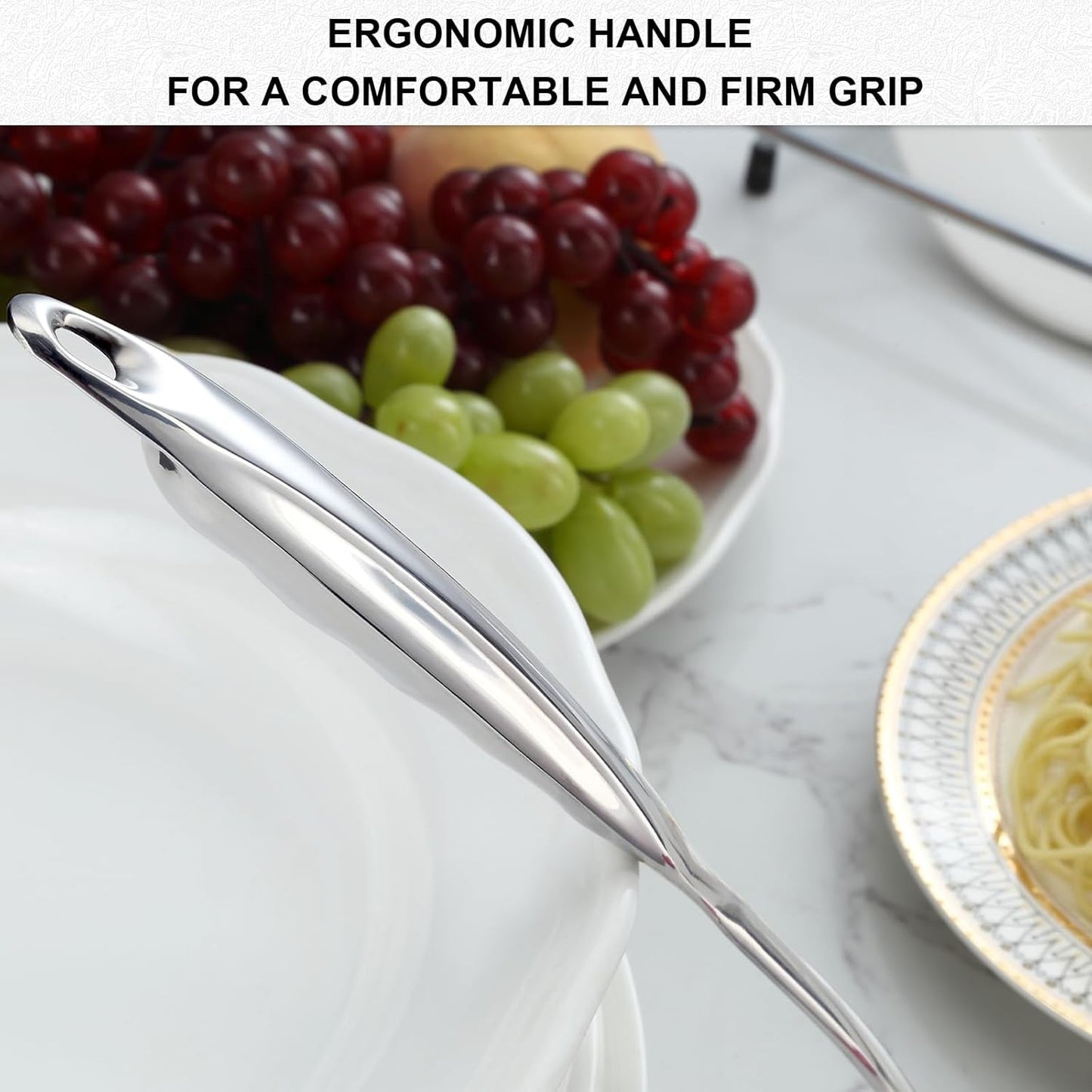 Pleafind Spaghetti Spoon, One-Piece Stainless Steel Pasta Spoon, 13-Inch Comfort Grip Design Pasta Scoop, Spaghetti Strainer with Teeth, Silver Pasta Server Utensil