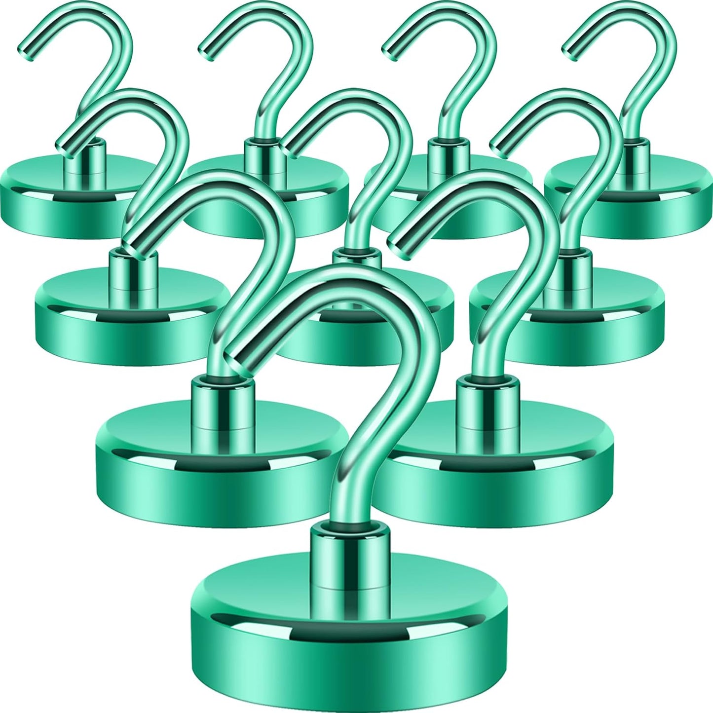 Neosmuk Magnetic Hooks Heavy Duty,Strong Magnet with Hook for Fridge, Super Neodymium Extra Strength Industrial Hooks for Hanging, Magnetic Hanger for Toolbox, Cruise, Grill(Green,10 Pack)