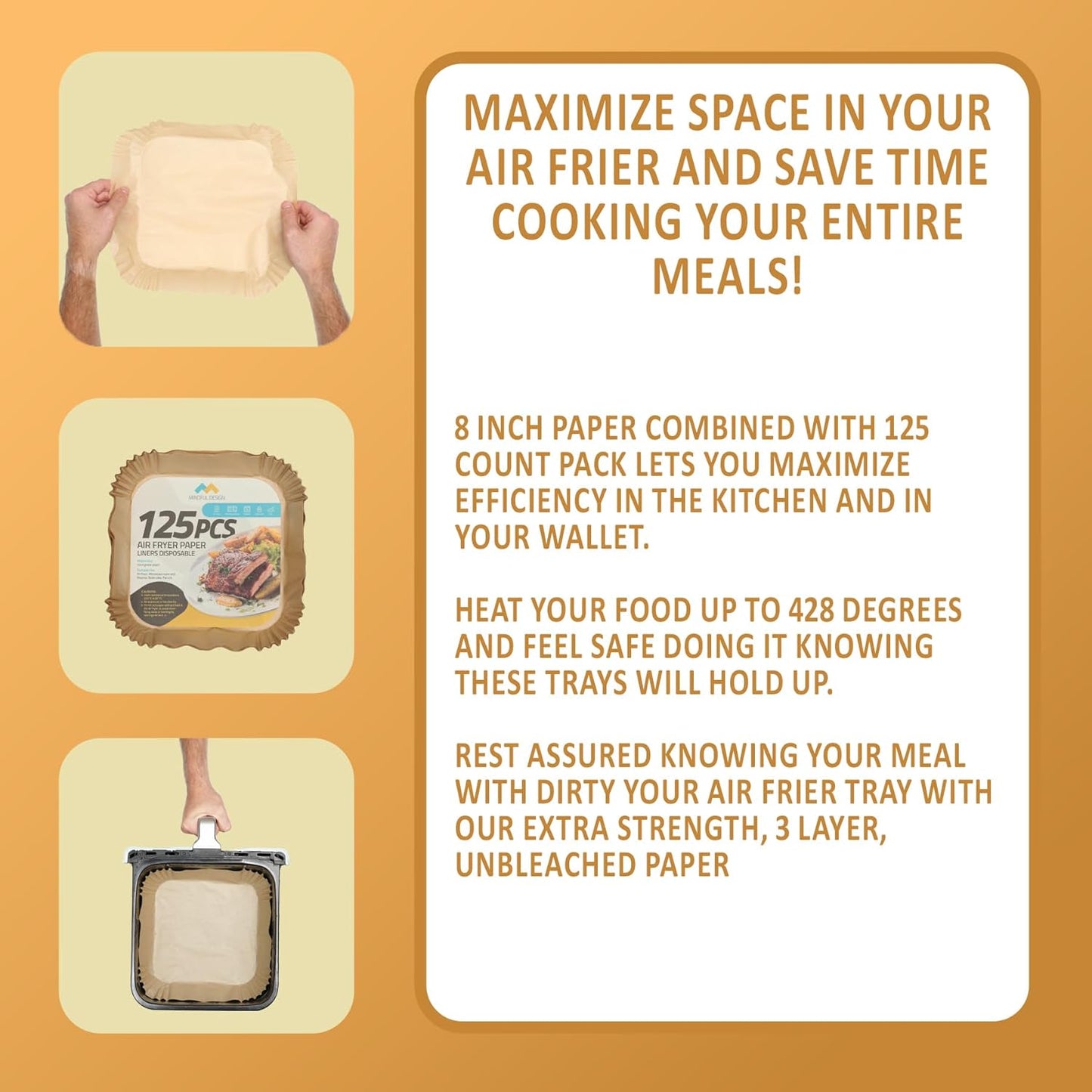 Air Fryer Liners Disposable – 125 pk 8" Unbleached Non-Stick Parchment Paper, Fits 5-8 QT Basket, Air Fryer Liners | Airfryer Liners