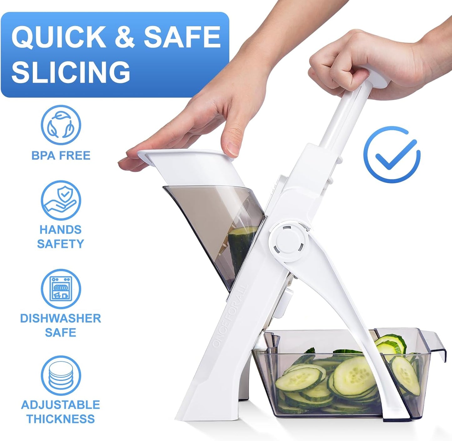 Safe Mandoline Slicer, Potato Clips Slicer, Vegetable Food Slicer, Thickness Adjustable for Cucumber Onion Carrot Lemon (Only Slicer White)