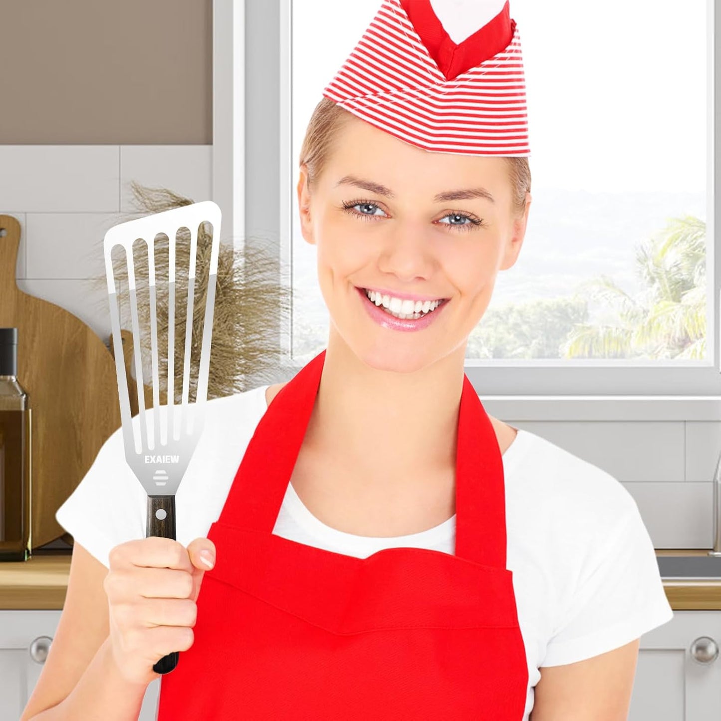 2 Pack Fish Spatula Stainless Steel, Flexible Fish Turner Spatula Perfect for Flipping Eggs, Burgers and Baking, Durable Lightweight Metal Kitchen Slotted Turner for Cooking & BBQ [Wooden Handle]