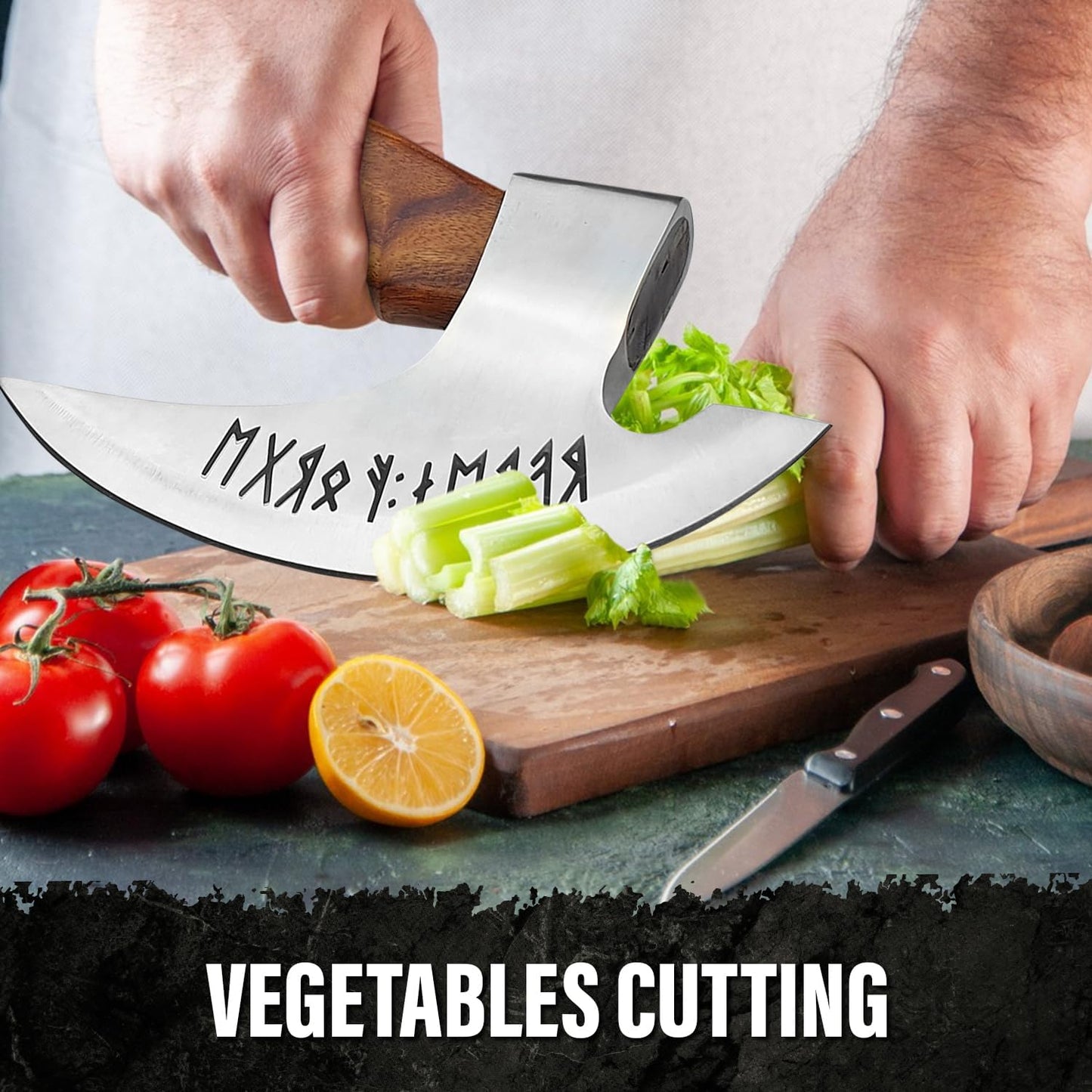 Viking Multipurpose Pizza Axe with Sheath - Rosewood Handle & Heavy Duty Axe Head - Cuts Pizza, Meat & Vegetables