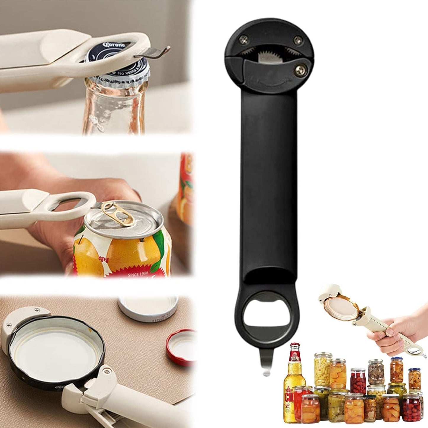 Multifunctional Retractable Bottle Opener - Adjustable Multifunctional Can Opener Jar Lid Gripper - 2025 New Jar Opener Bottle Opener for Weak Hands, Senior Arthritis (Black)