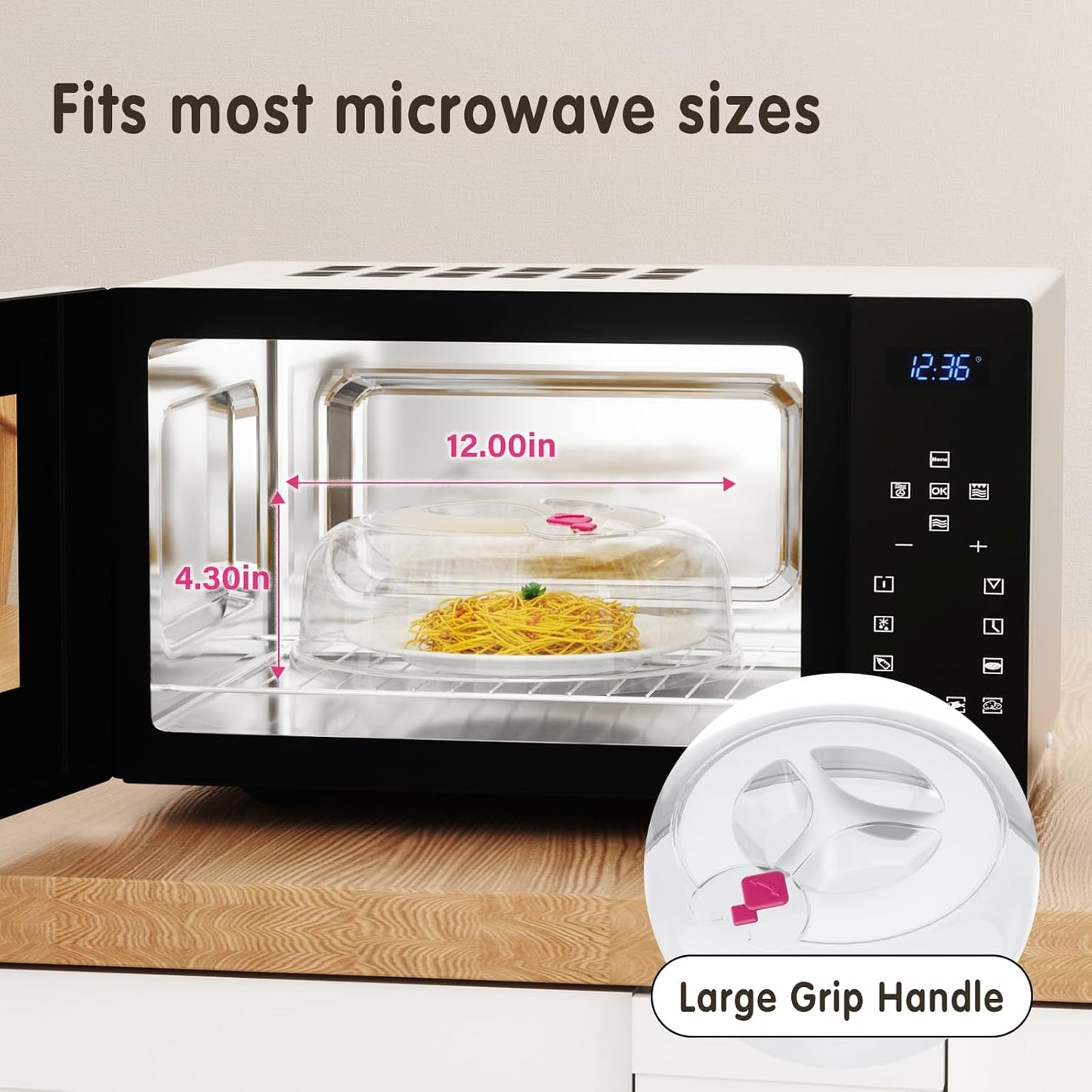 Microwave Splatter Cover 12 Inch Large Plate Cover for Microwave Oven 2 in 1 Food Grade Plastic with Silicone Air Vent Tall Lid BPA Free 2 Pack Clear