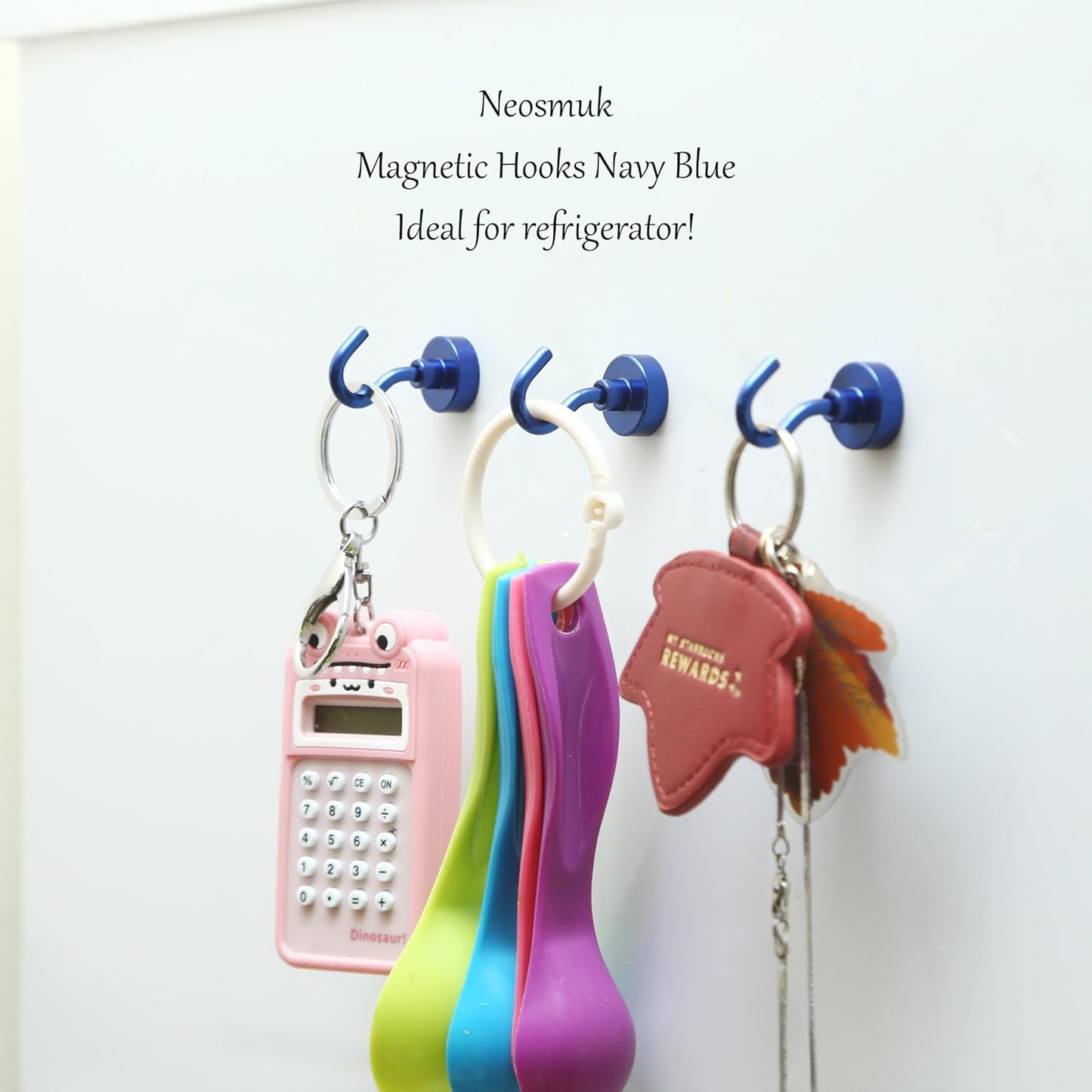 Neosmuk Magnetic Hooks,30lb+ Heavy Duty Earth Magnets with Hook for Refrigerator, Extra Strong Cruise Hook for Hanging, Magnetic Hanger for Curtain, Grill (Navyblue, 15 Pack)