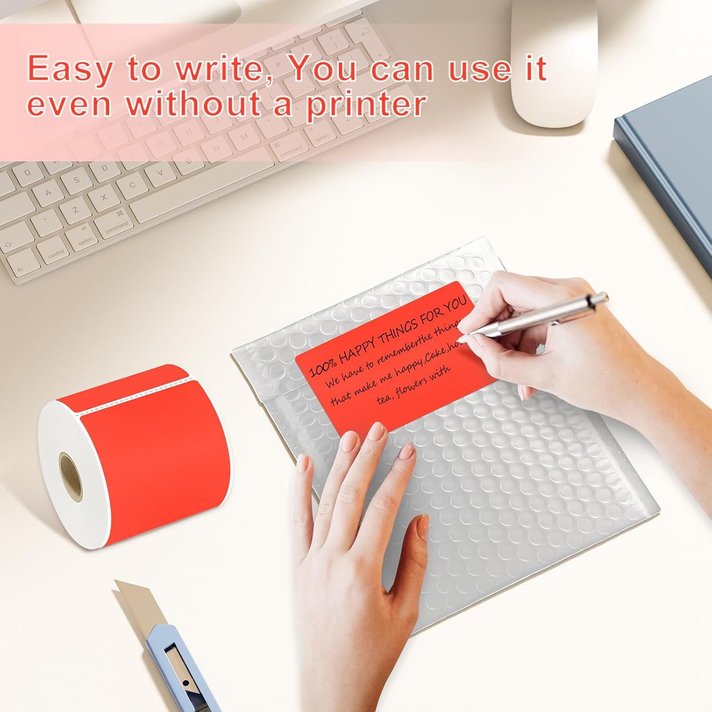 3 X 5 Inch Printable Rectangle Color Coding Labels, 300 Per Roll Adhesive Color Coding Stickers for Bar-Codes, Address, Small Business Labeling, Inventory, Fluorescent Red