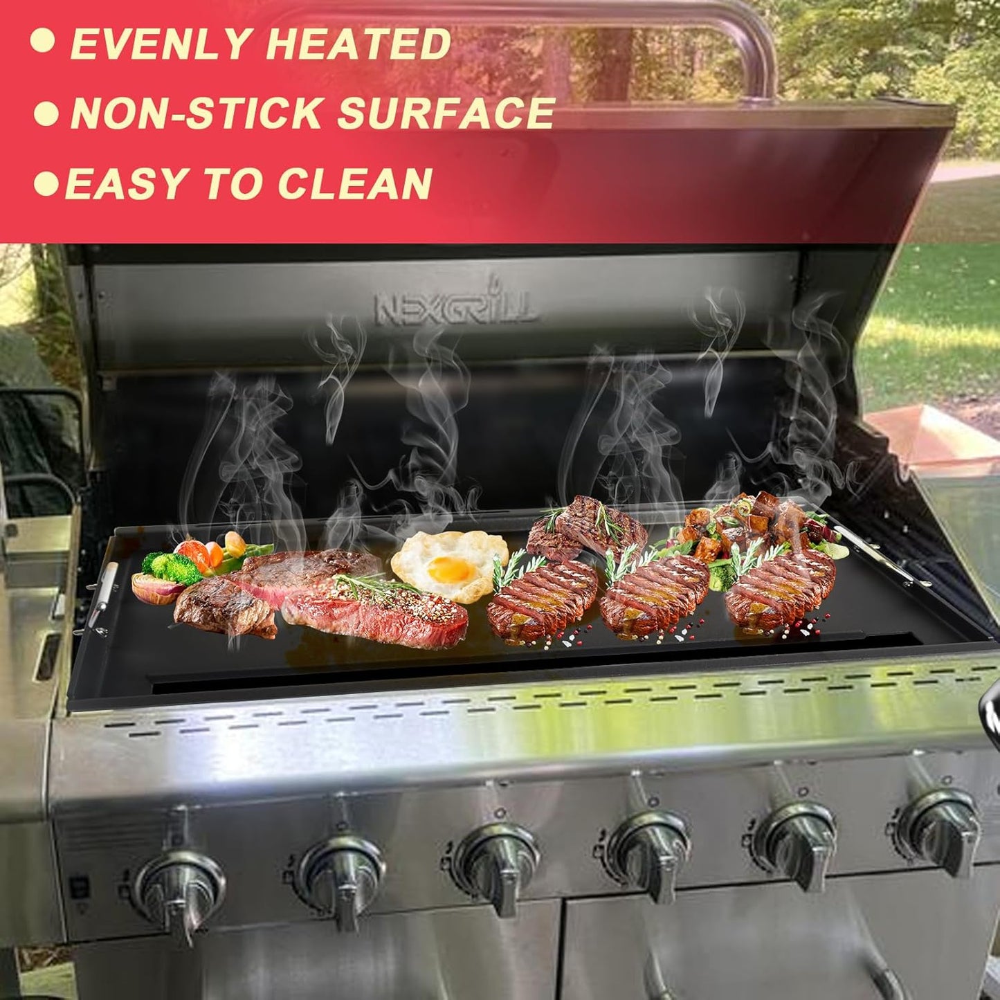 Full-Size Griddle Inserts for Nexgrill Home Depot 6 Burner 720-0896B 720-0896 720-0896C 720-0896E 720-0896CP Gas Grill Replacement Parts, Flat Top Griddle for Nexgrill 730-0898A 730-0898, Carbon Steel