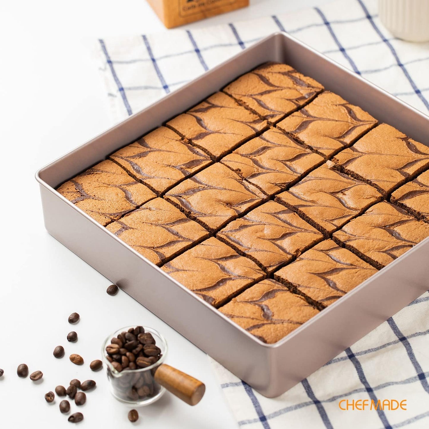 CHEFMADE 11-Inch Square Cake Pan, Non-Stick Deep Dish Bakeware for Oven Baking (Champagne Gold)