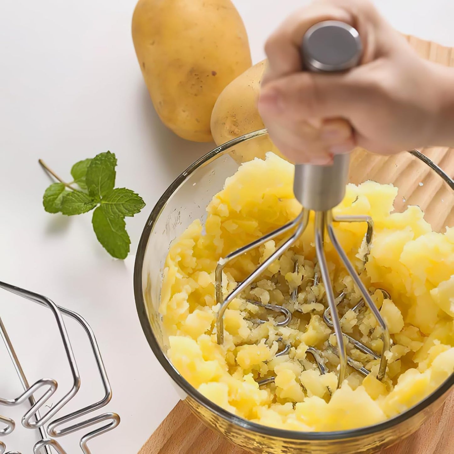 Stainless Steel Potato Masher, Ground Beef Smasher Tool, Multi-Purpose Kitchen Utensil for Vegetables and Fruits