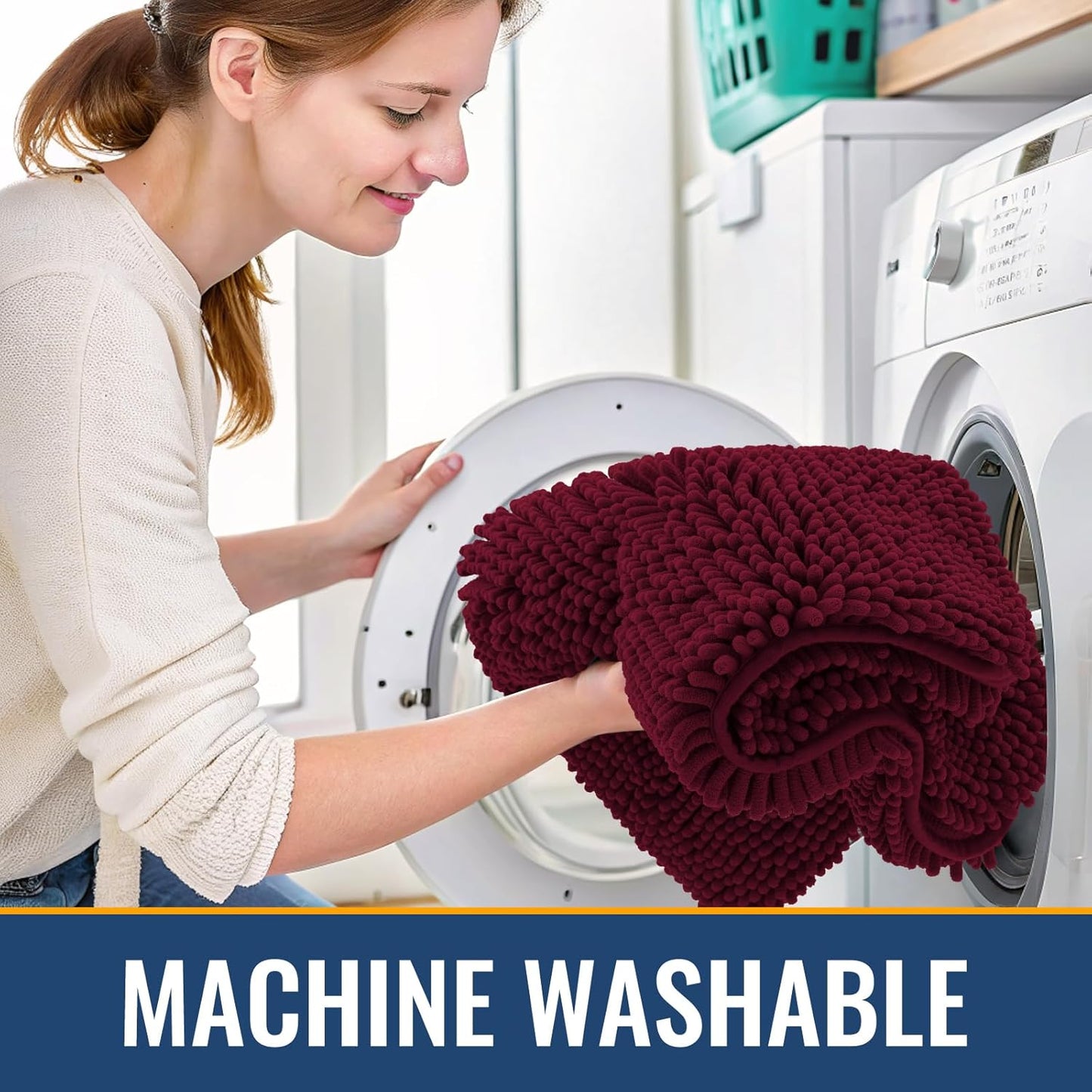 Arotive Bathroom Rugs 47x24, Extra Soft Absorbent Shaggy Chenille Bath Rugs, Machine Washable Rubber Backing Non-Slip Bath Mats for Bathroom Floor Tub and Shower, Home Decor Accessories, Burgundy