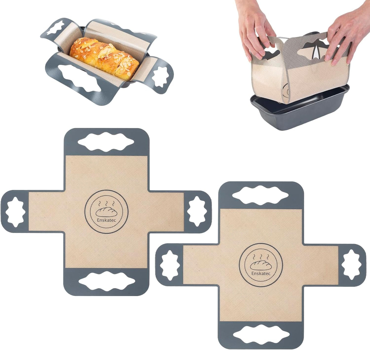 2 Pcs Silicone Bread Loaf Pan Liners, Reusable Food-Grade Silicone Bread Baking Mat, Non-Stick & Heat Resistant Loaf Pan Lifters, Sourdough Sling with 4 Handles, Fits 9x5" or 1.5Lb Loaf Pans