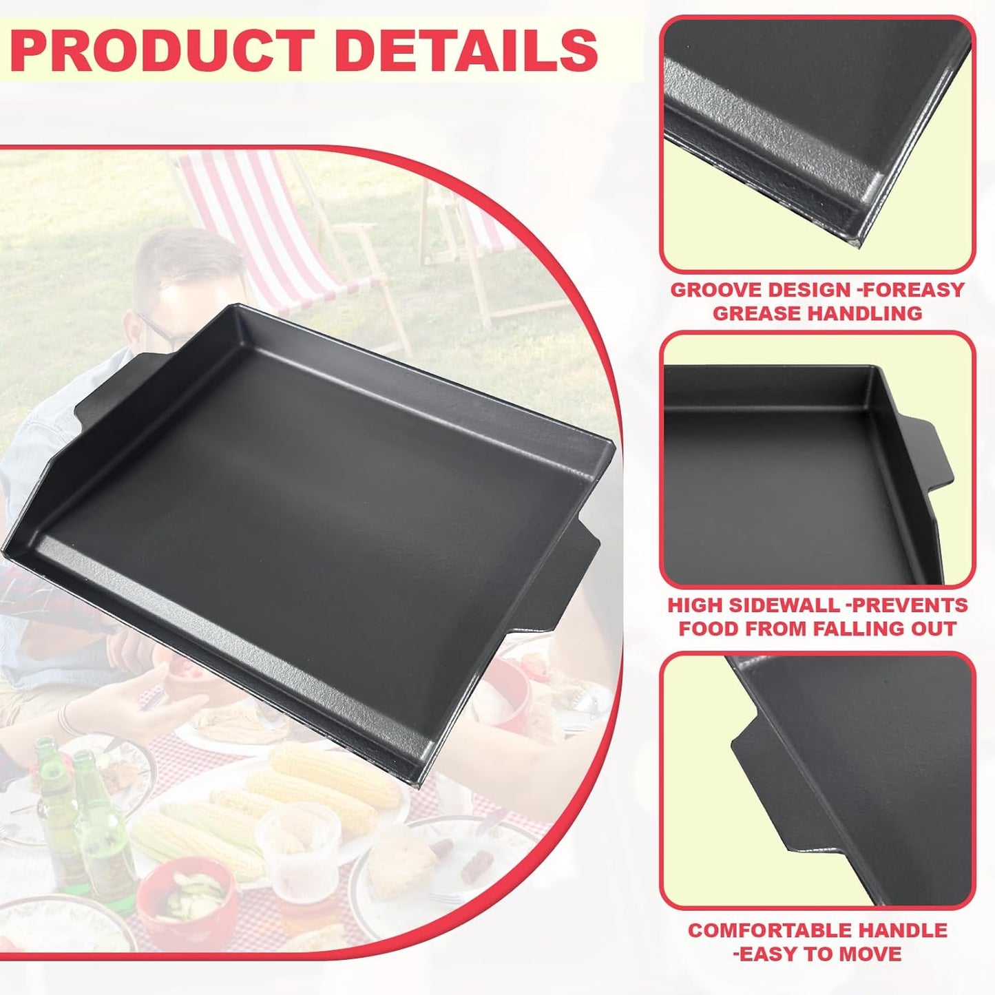 Universal Griddle Insert for Gas Grill, Cast Iron Flat Top Griddle for Stove 4 Burner, Pre-Seasoned Matte Porcelain Enamel Grill Plate for Camp Chef/Charbroil Etc. All Gas & Charcoal Grill 23" x 16"
