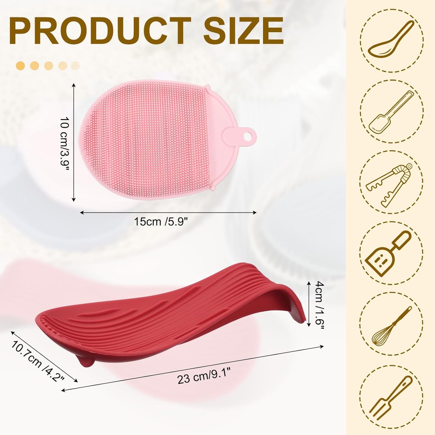 uxcell 1 Set Silicone Spoon Rest for Stove Top, Silicone Spoon Holder for Cooking Spatula, Ladle, Brush Red/Pink