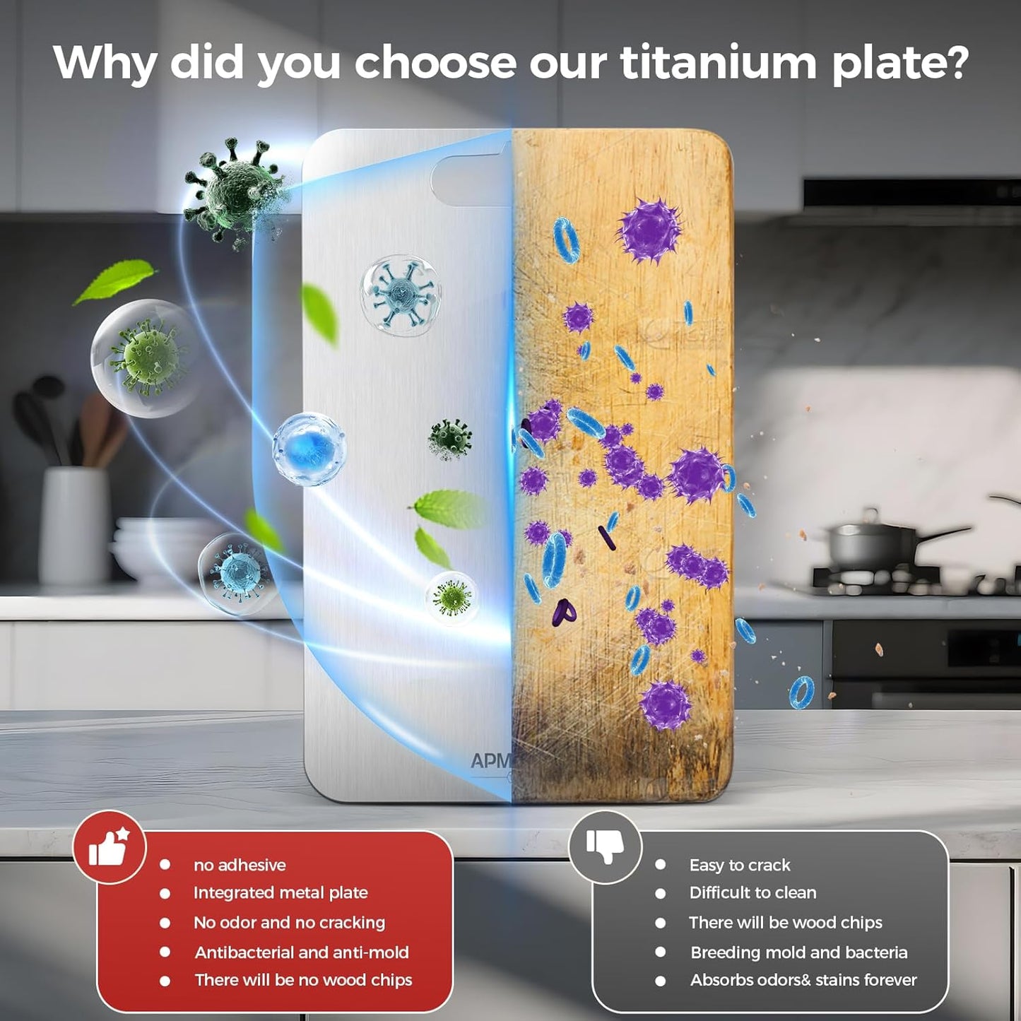 Titanium Cutting Boards for Kitchen, 100% Pure Titanium Cutting Boards Double Sided Non Toxic Cutting Board, Hygiene Durable Dishwasher Safe 10.5”×6.5”