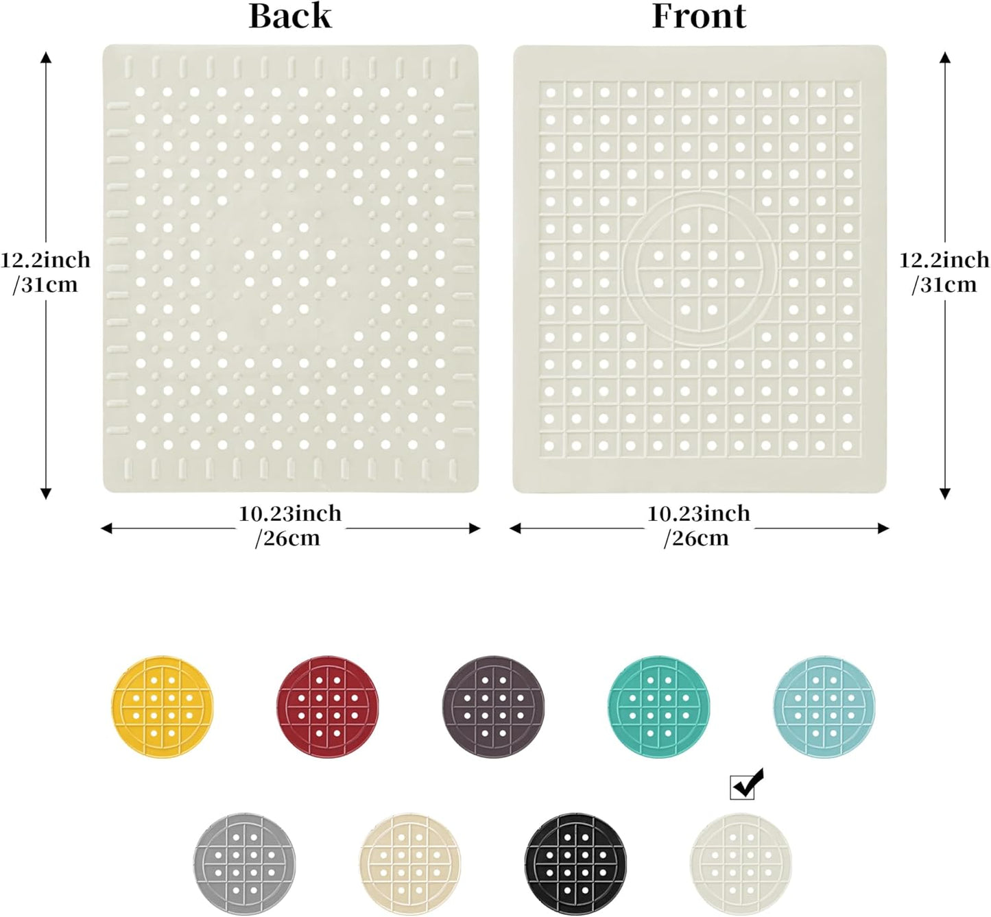 WILLKOMMEN 2 Pack Kitchen Sink Mat, 12'' x 10"" Dish Drying Mat for kitchen Counter, Durable Rubber Dish Draining Mat, Grid Sink Mat,Square Black & Cream White