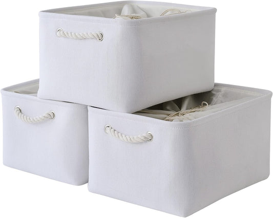 TheWarmHome Storage Basket for Gifts Empty - X Large - 3 Pack 17.7L×13.8W×9.8H in Collapsible Storage Bin for Shelves, Toy Box Storage for Gifts Book Laundry (White)