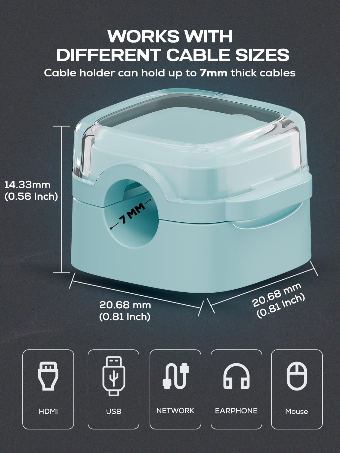 6-Pack Magnetic Cord Holder, Cord Holder with Strong Magnetic Lid, Holds Cables Firmly, 7 mm Charger Holder & HDMI Cord Organizer Clips, Strong Adhesive Pad (Blue)