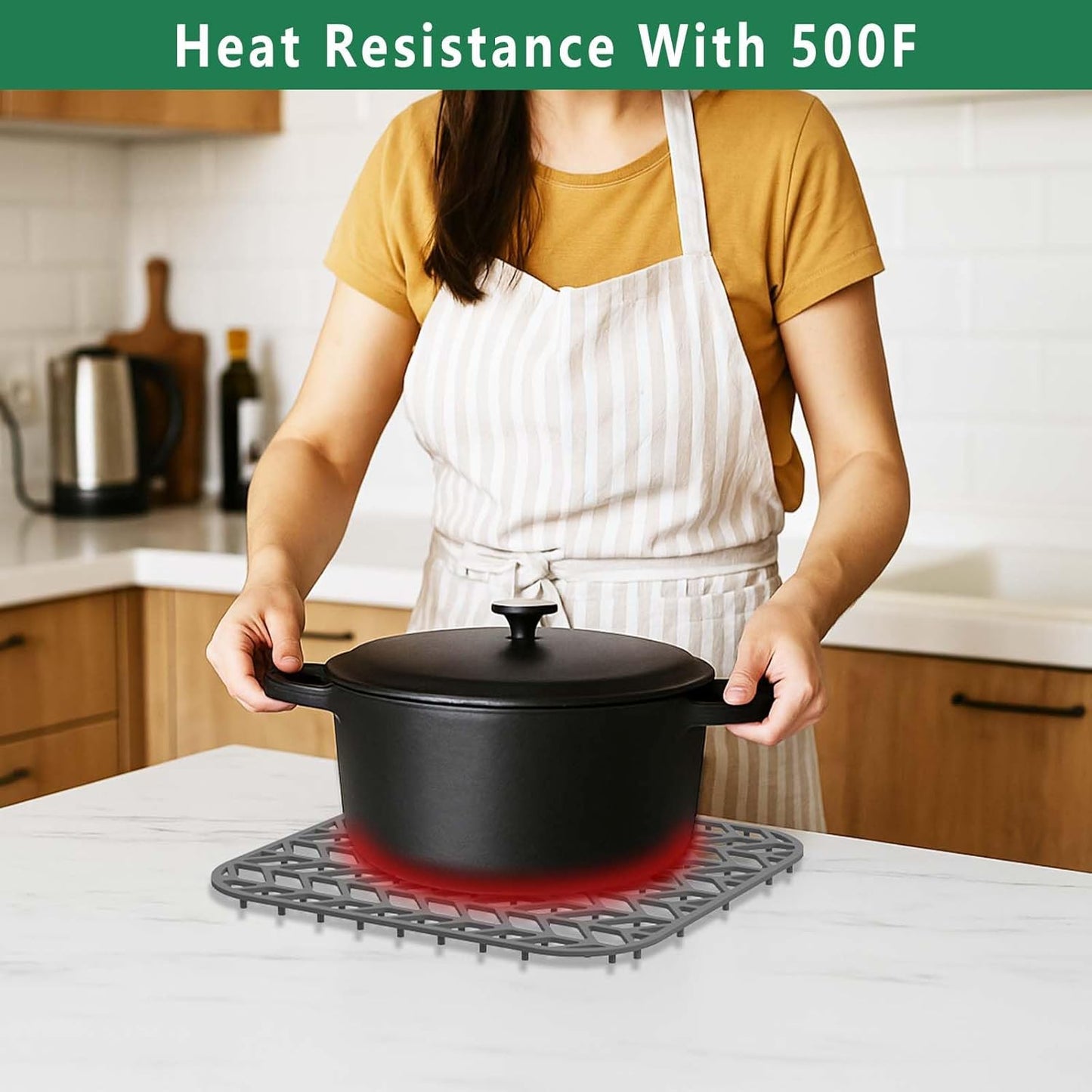 GUUKIN Sink Protectors for Kitchen sink, 12.25"x 11.5" Folding Non-slip Silicone Sink Mat Grid for Bottom of Farmhouse Stainless Steel Porcelain with Central Hole Pack of 2