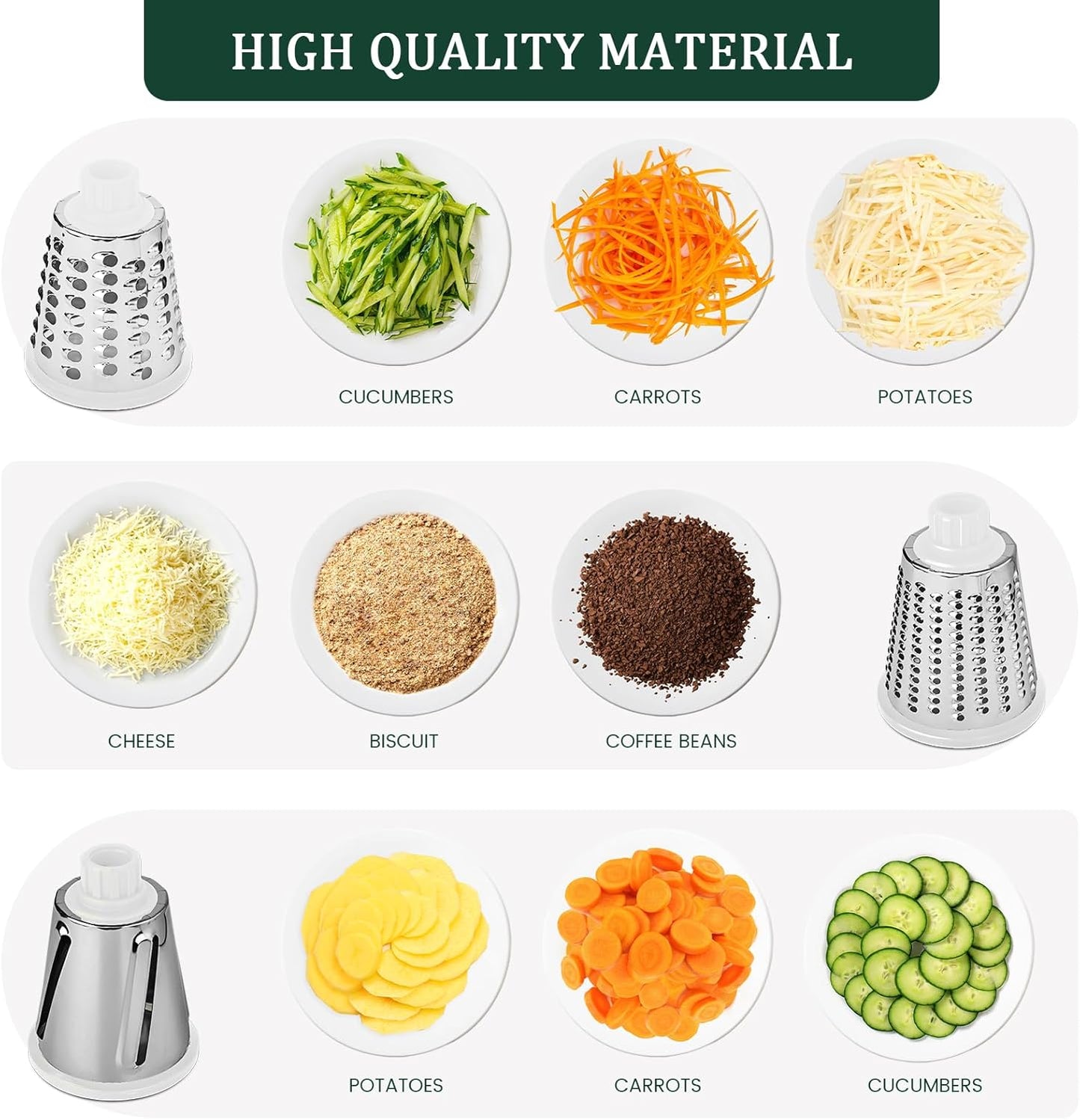 HANSGO Rotary Cheese Grater, Hand Crank Cheese Shredder, Vegetable Slicer for Kitchen, Non-slip Suction Base and 3 Interchangeable Blades for Potatoes Zucchini Nuts Chocolate Fruits, WhiteBlue