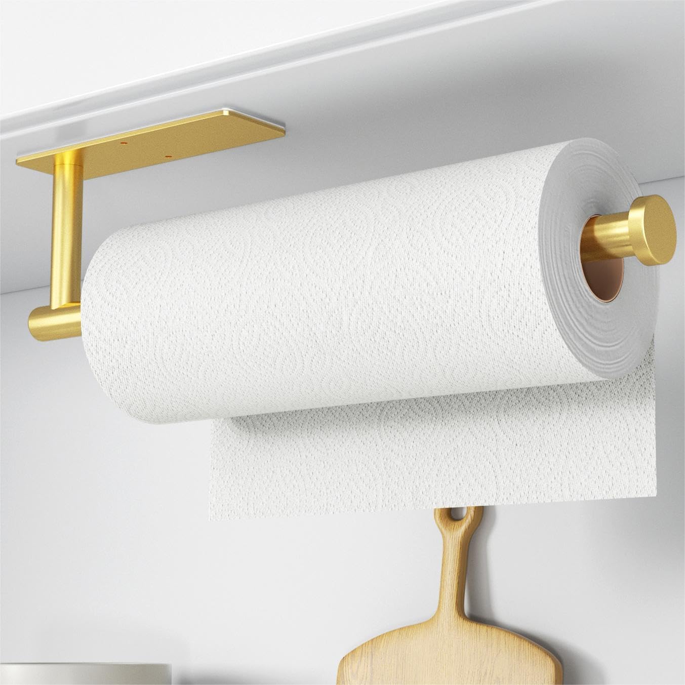 Paper Towel Holder - Self-Adhesive or Drilling, Gold Wall Mounted Rack - SUS304 Stainless Steel Kitchen Roll Holder Under Cabinet (2 Pack)