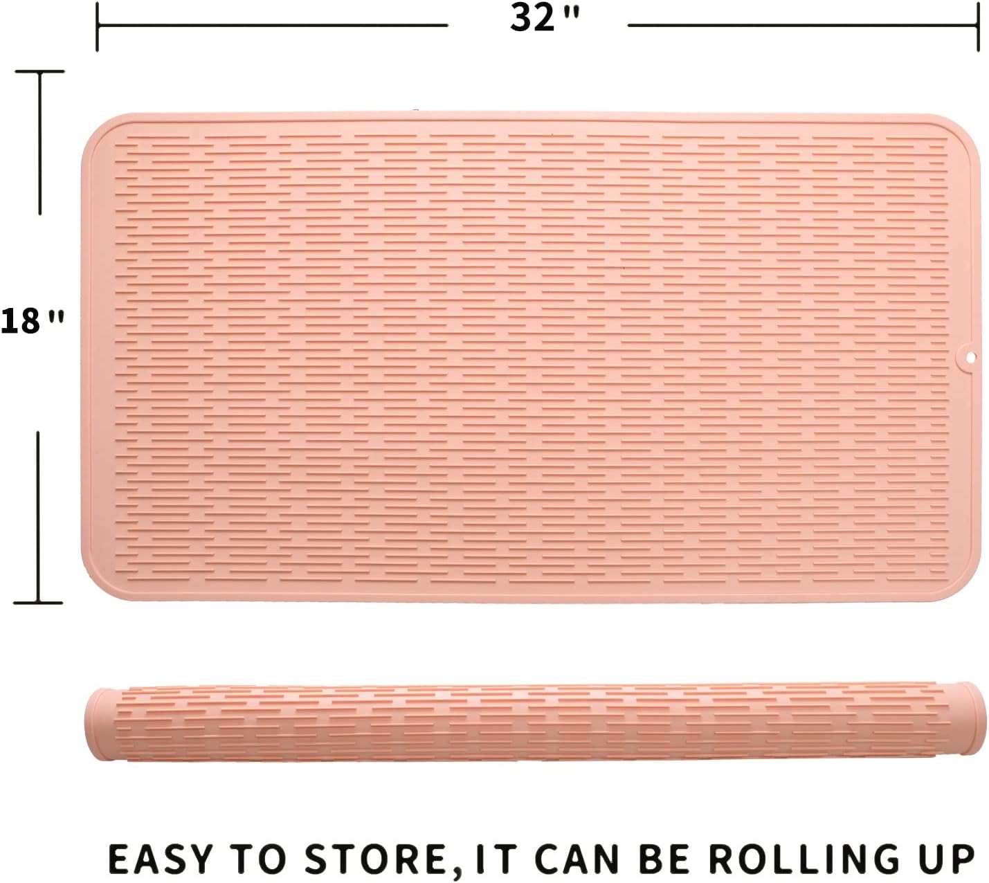 Silicone Dish Drying Mat for Multiple Usage,Easy clean,Eco-friendly,Heat-resistant Silicone Mat for Kitchen Counter or Sink,Refrigerator or Drawer Liner Pink 4XL 32 inches x 18 inches
