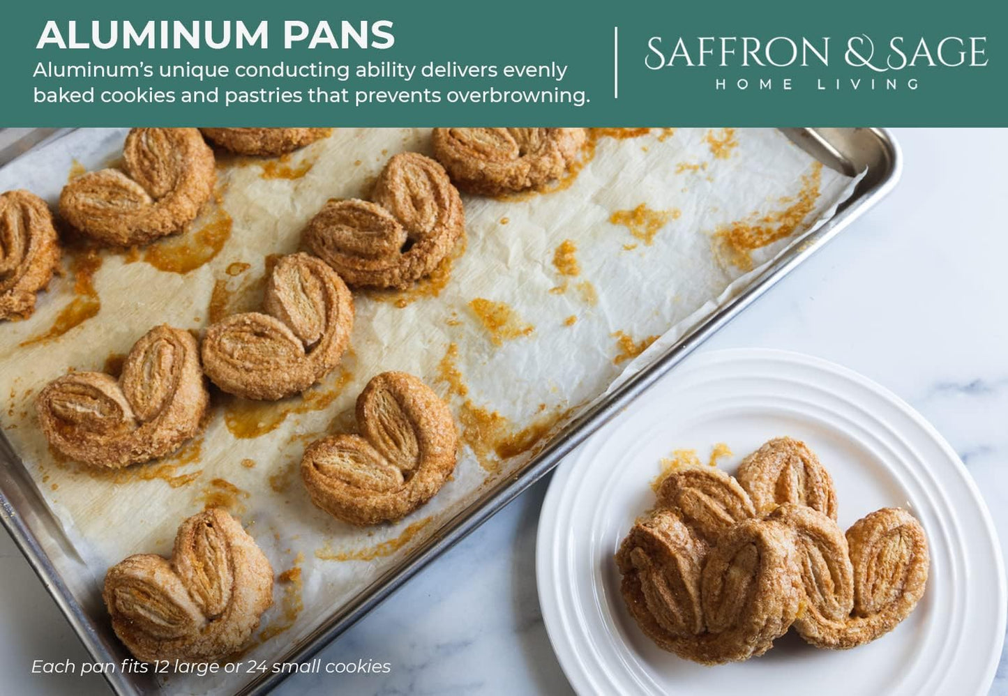 Commercial Quality Cookie Sheet Pan - 2 Pack Aluminum Half Sheet Baking Pan by Saffron & Sage Home Living - This 18x13 Baking Sheet Set is Rust & Warp Resistant, Heavy Duty, of Thick Gauge