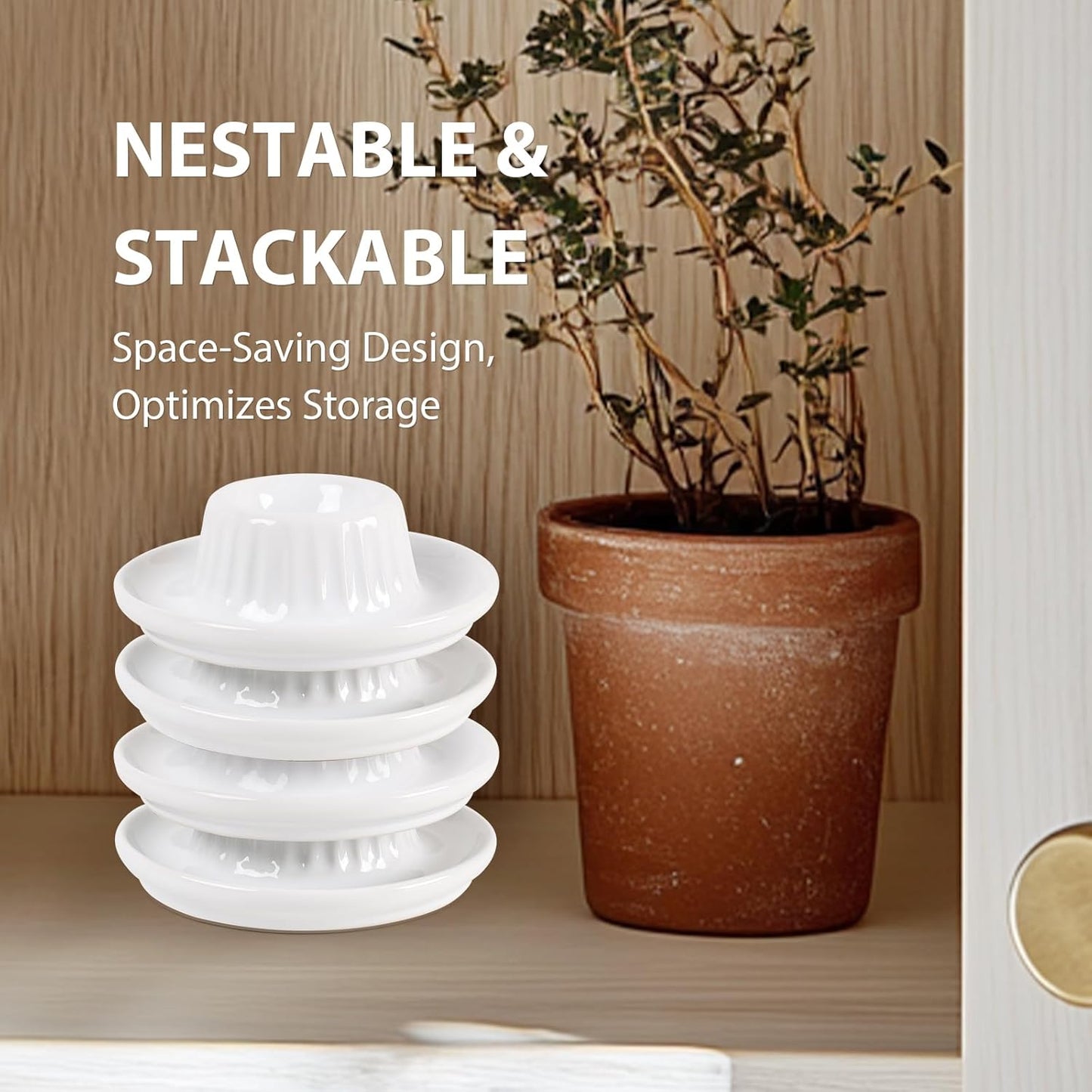 INGOFIN 2 Pcs Ceramic Egg Cups, Soft Boiled Egg Holders Set, Classic Porcelain Stackable, Easy to Clean Tray, Decorative Serving Dish for Breakfast, Easter or Kitchen, White