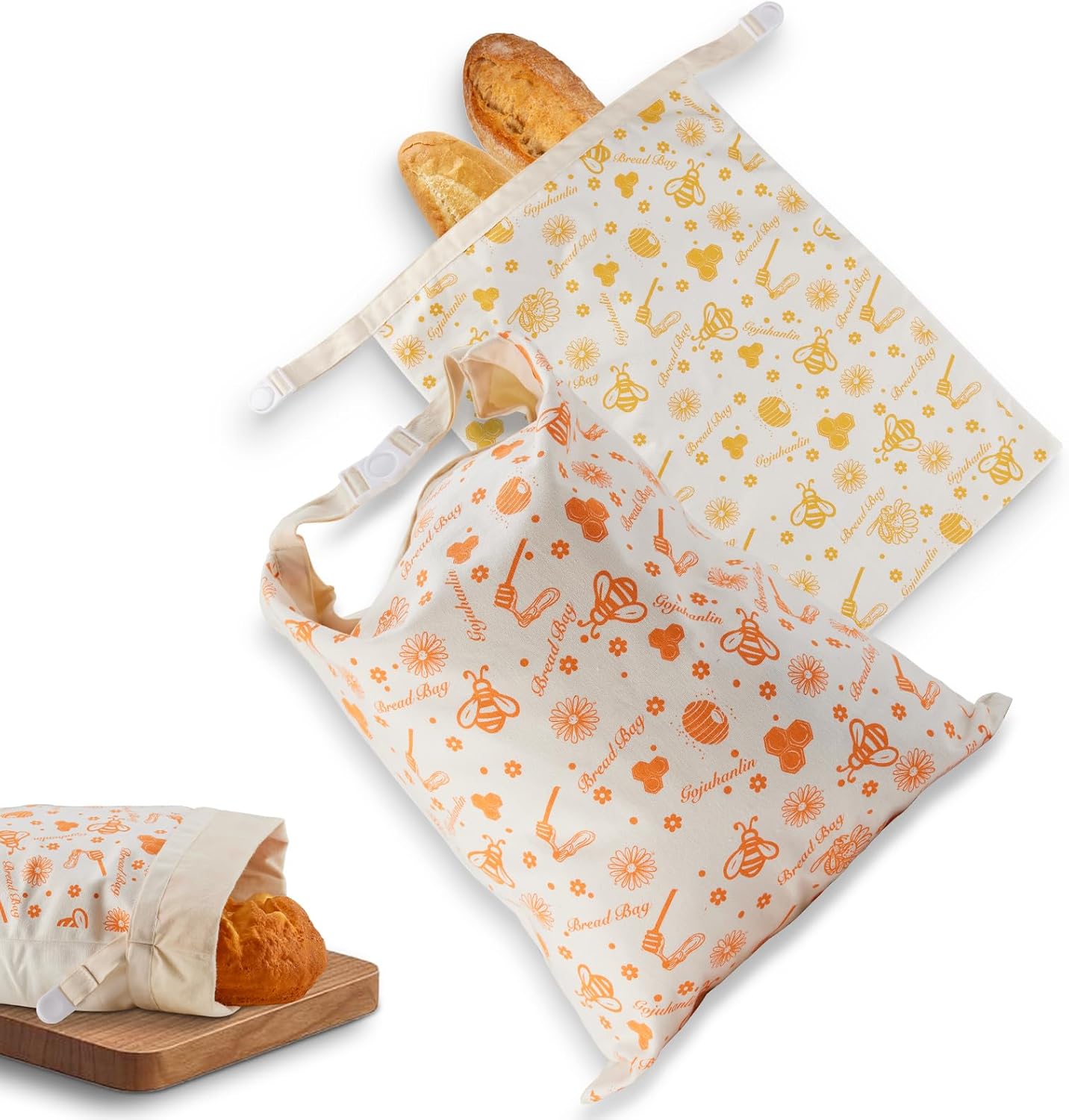 Reusable Bread Bags for Homemade Loaves, 2 Pack Cotton Beeswax Bread Bags, Extra Large Sourdough Bag, Beeswax Storage Bag to Keep Fresh