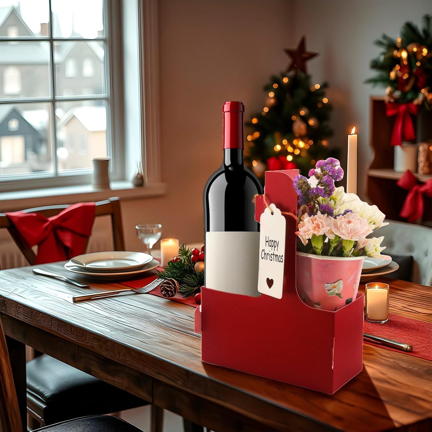 30 Pack 2 Cup Disposable Drink Carrier with Handle Paperboard Coffee Cup Holder Portable for Hot Cold Drinks Food Delivery Services with Heart Card for Teacher Appreciation Week Mother's Day