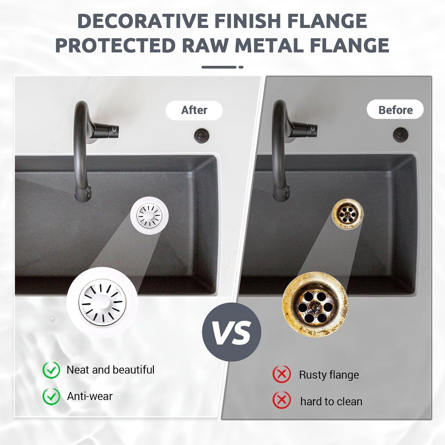 BOTEMY Garbage Disposal Strainer and Stopper with Decorative Flange - Fits 3.5 Inch Standard Drain Hole, Removable Sink Drain Strainer and Stopper, Durable ABS Material (White)