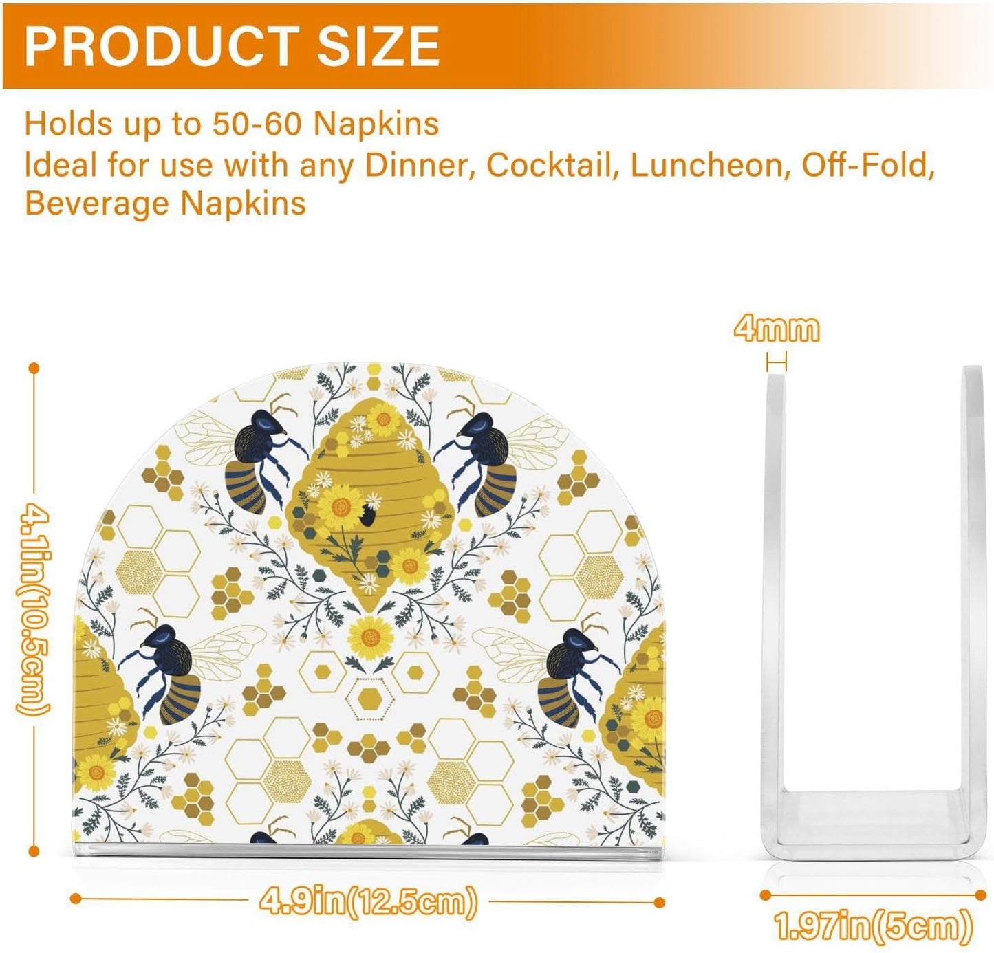 Bee Hive Honeycomb Daisy Flower Napkin Holder for Table Paper Napkins Holder Acrylic Tissue Dispenser Kitchen Dining Room Bathroom Party Car Decor