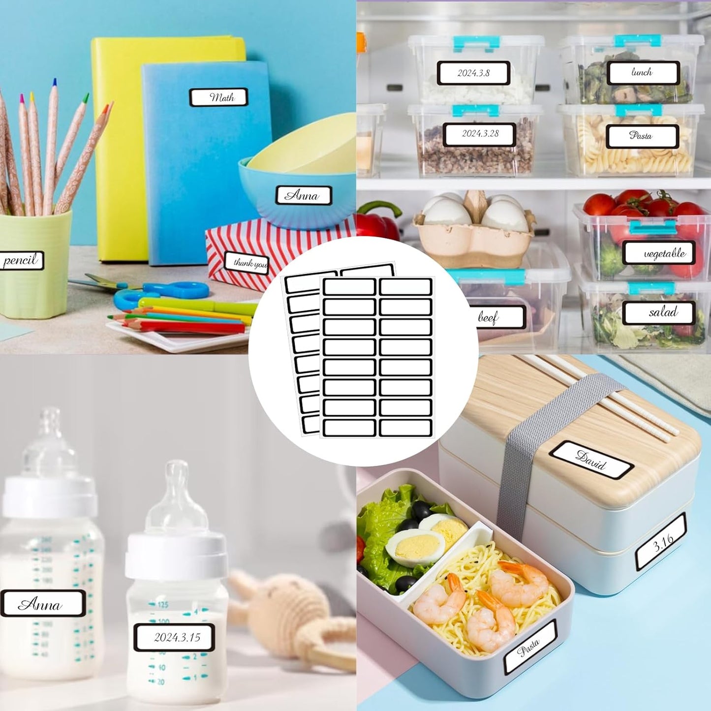 STARLIBOO Color-Coding Removable Labels, Rectangular 1 x 3"" Freezer Labels for Organizing, Tear-Resistant No Residue, Removable Labels for Food Containers (240Pcs), Black Border