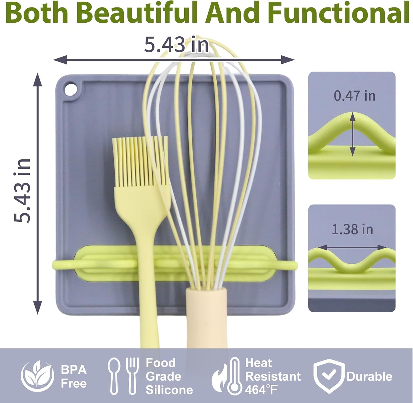 Silicone Spoon Rest for Stove Top, Heat-Resistant & BPA-Free, Non-Slip Kitchen Spoon Holder for Stove, Gray + Yellow Plum