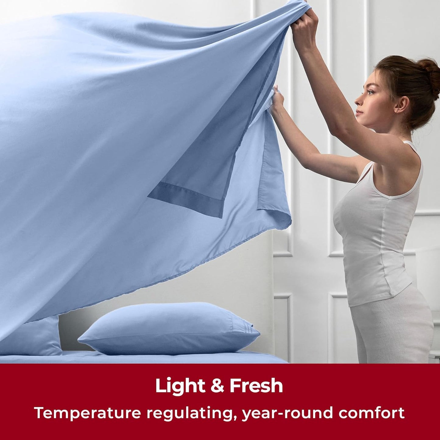 Mellanni Split King Sheets Set - 5 PC Iconic Collection Bedding - Hotel Luxury, Extra Soft, Cooling Bed Sheets - Wrinkle, Fade, Stain Resistant (Split King, Sky Blue)