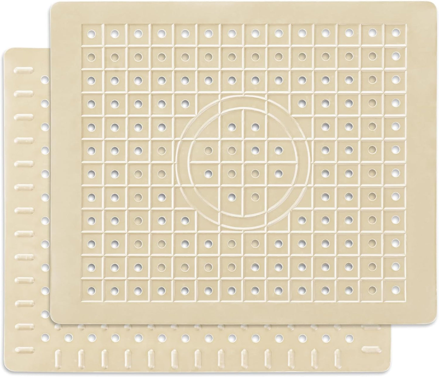 WILLKOMMEN Kitchen Sink Mat, 12" x 10" Rectangular Sink Protector Pad, Fast-Draining Grid Design Liner, Dish Drying Mat 2 Pack Beige