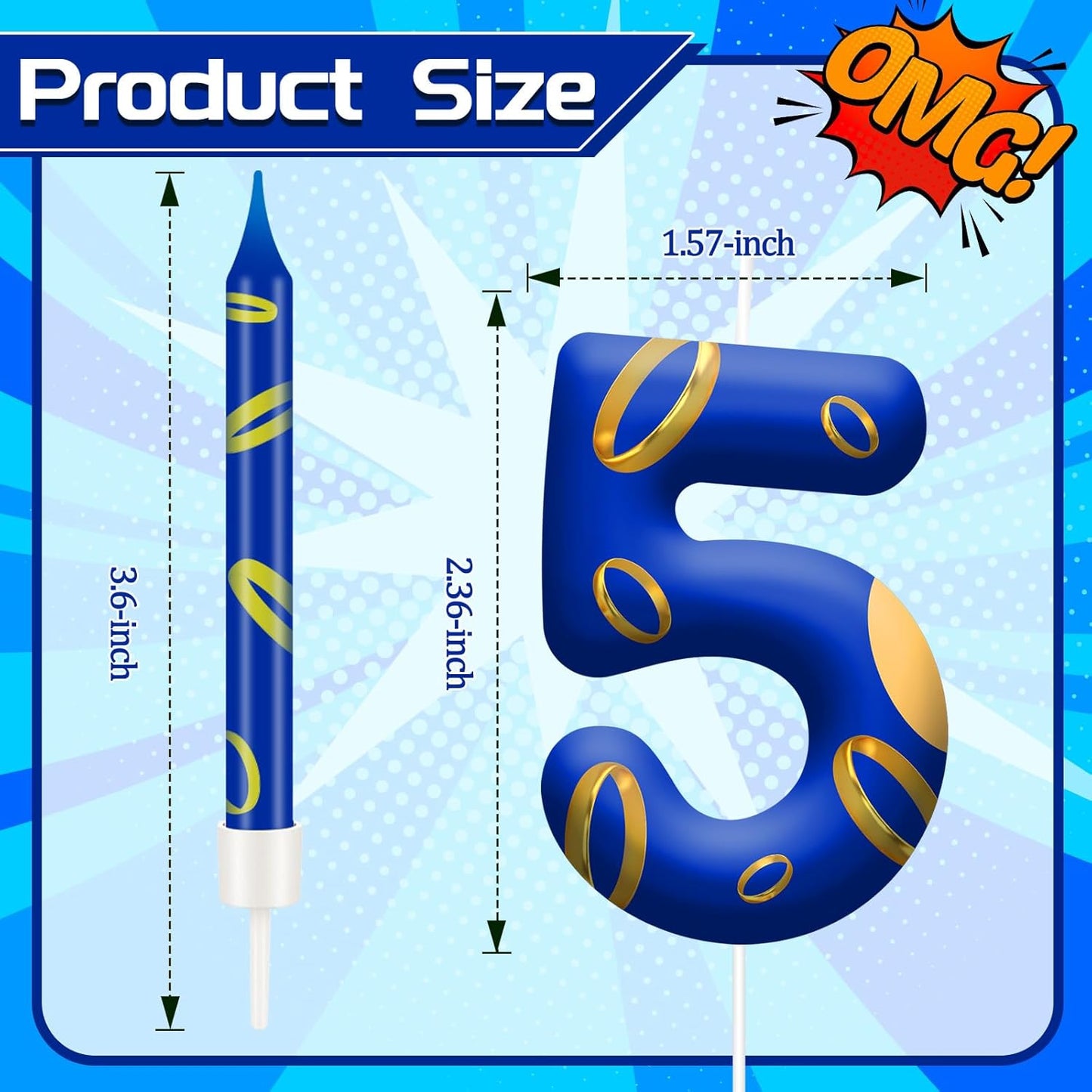 13PCS Birthday Cake Candles Set - Blue and Golden Ring Number Candles with Vibrant Designs for Boys & Girls, Theme Birthday Party Decorations, Cake Toppers for Theme Parties(Number 5)