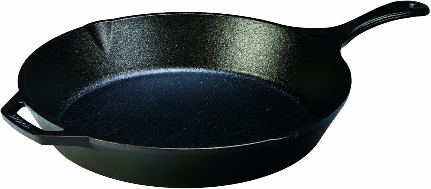 Lodge 13-1/4 Inch Cast Iron Pre-Seasoned Skillet – Signature Teardrop Handle - Use in the Oven, on the Stove, on the Grill, or Over a Campfire, Black