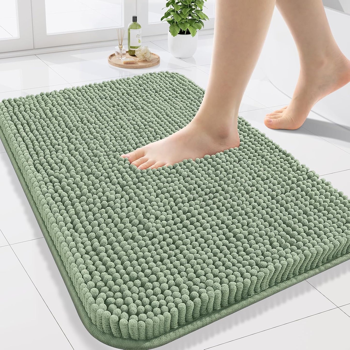 Arotive Bathroom Rugs 24x16, Extra Soft Absorbent Shaggy Chenille Bath Rugs, Machine Washable Rubber Backing Non-Slip Bath Mats for Bathroom Floor Tub and Shower, Home Decor Accessories, Sage Green