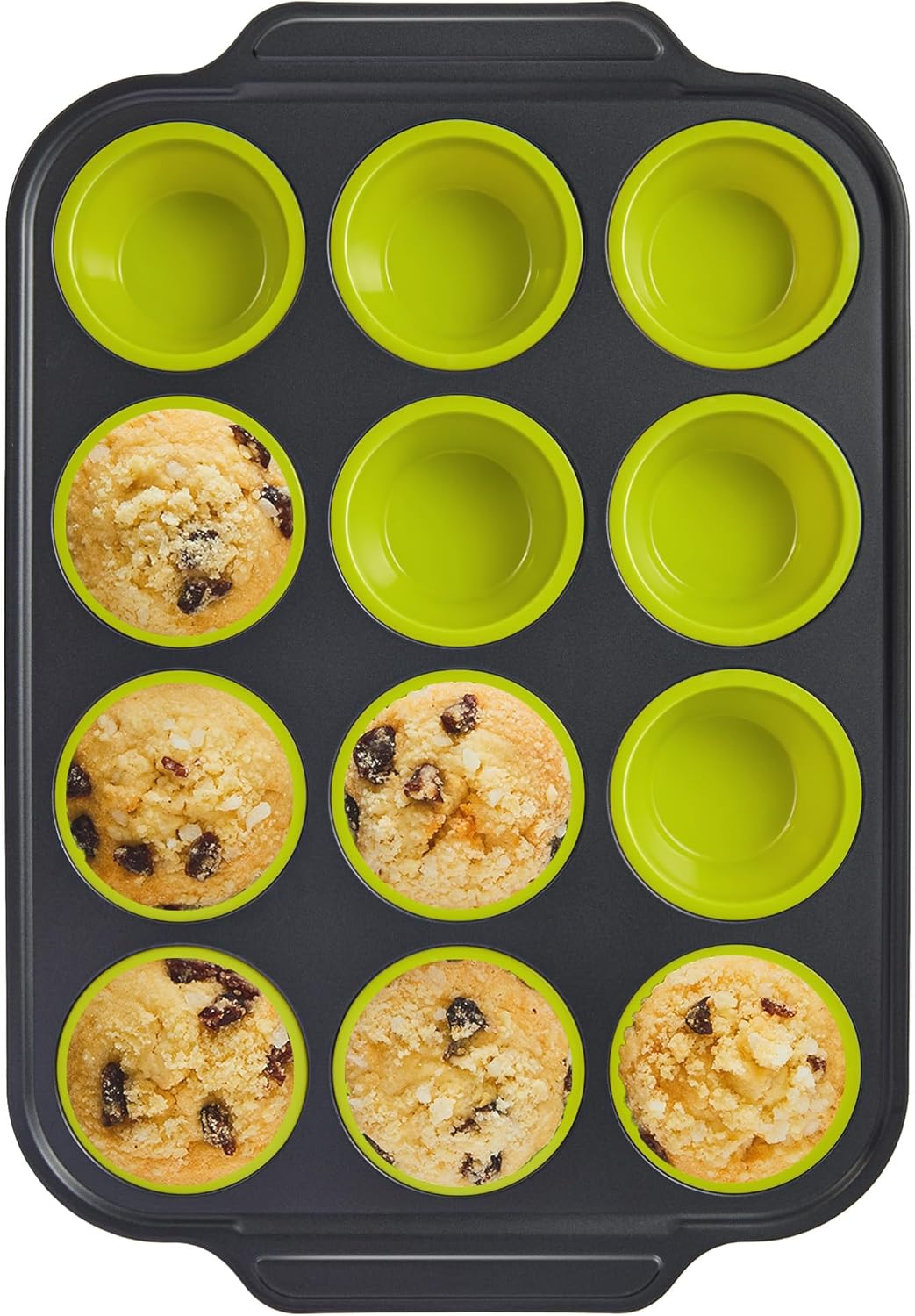 BRONYPRO Silicone Muffin Pans for Baking with Metal Frame, Egg Bite Maker Silicone Molds, Cupcake Pans 12 Regular Size, Muffin Tins Easy to Pop Nonstick Non Toxic Bakeware for Oven, Lime Green