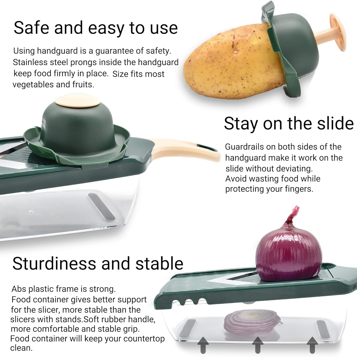 Adjustable Mandoline Slicer for Kitchen - Ultra Sharp V-Blade with Container, Julienning Slicer for Potatoes, Apples, Onions, Tomatoes